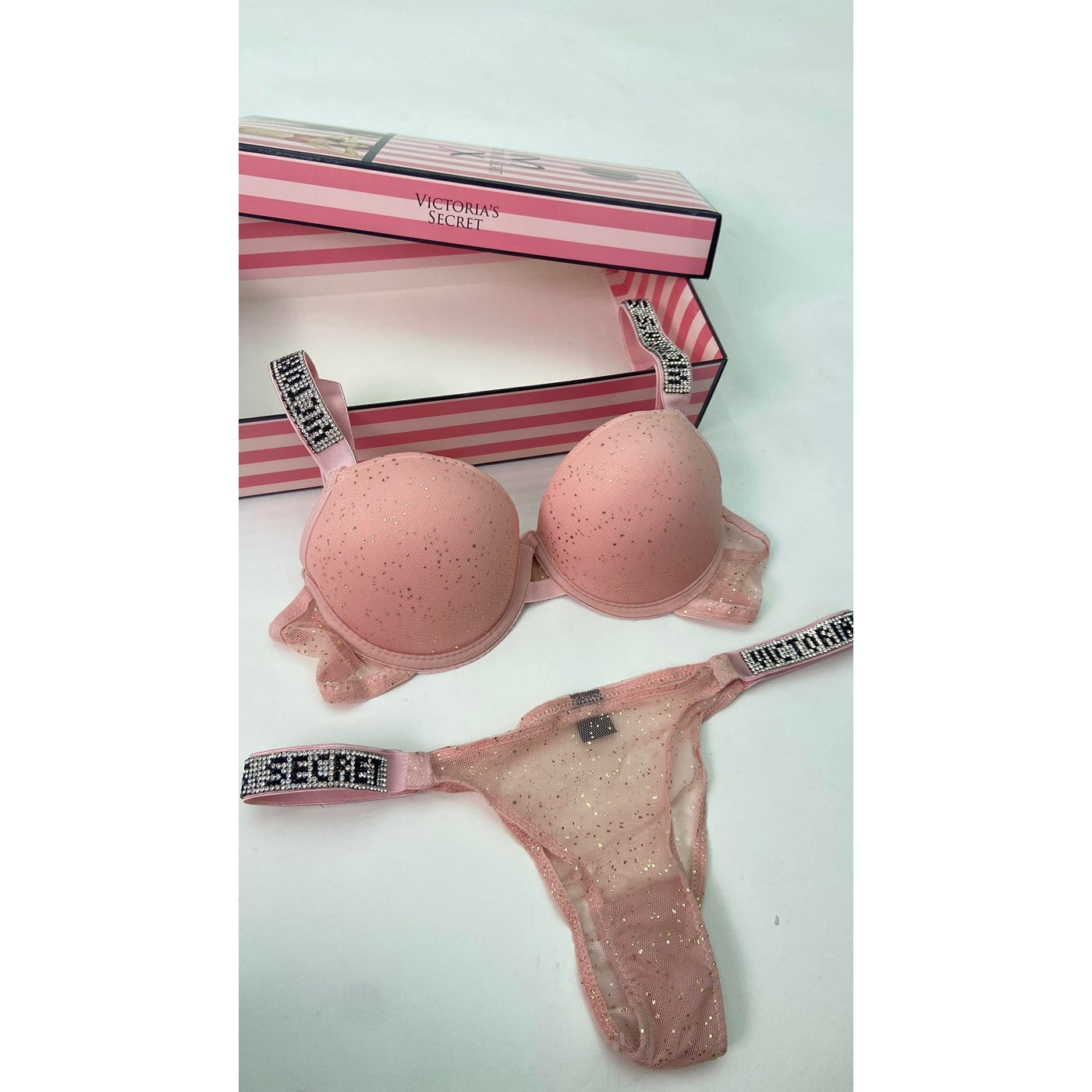 VS Baby Pink Shimmer Lingerie Set | Montivo Pakistan