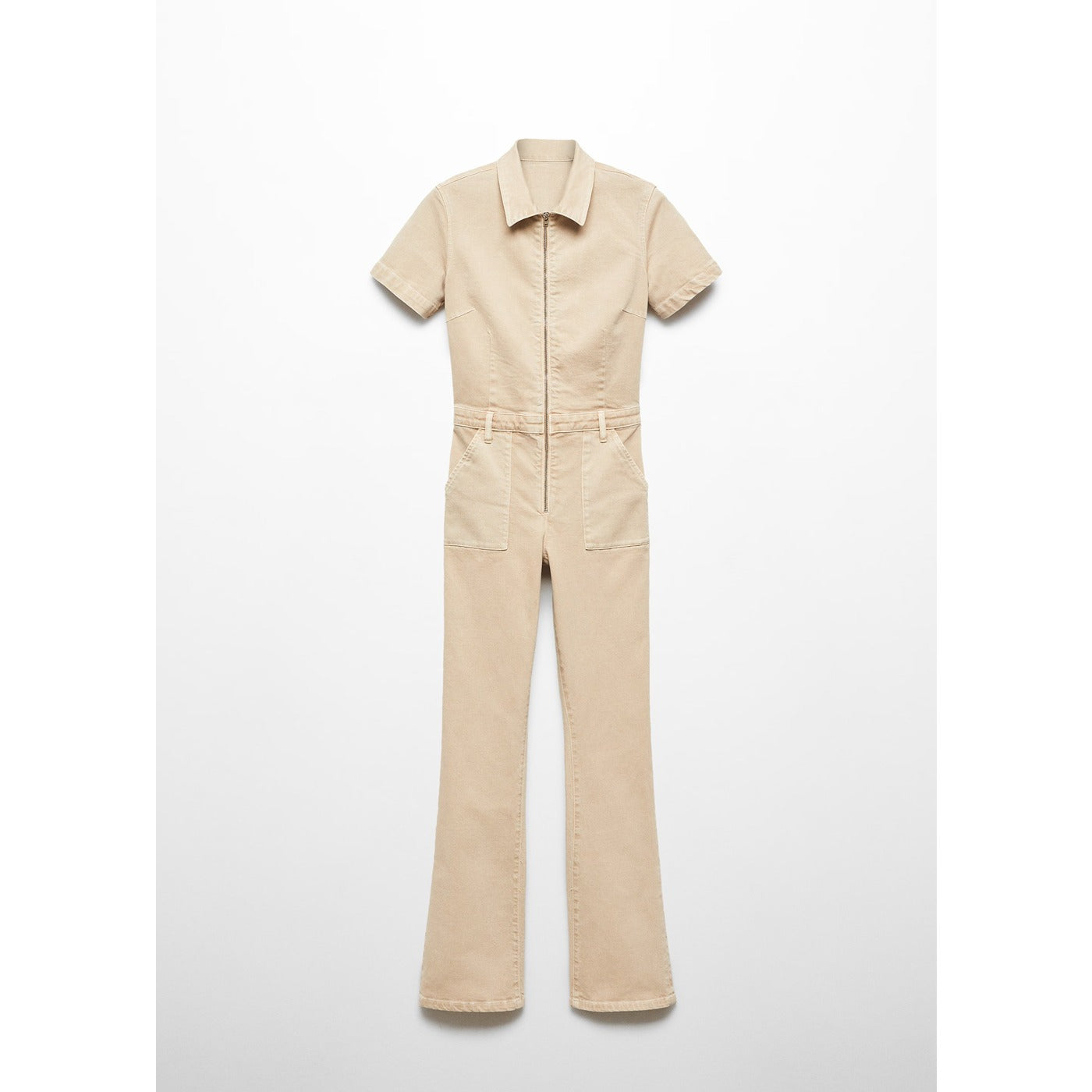 Beige Denim Zipper Jumpsuit | Montivo Pakistan