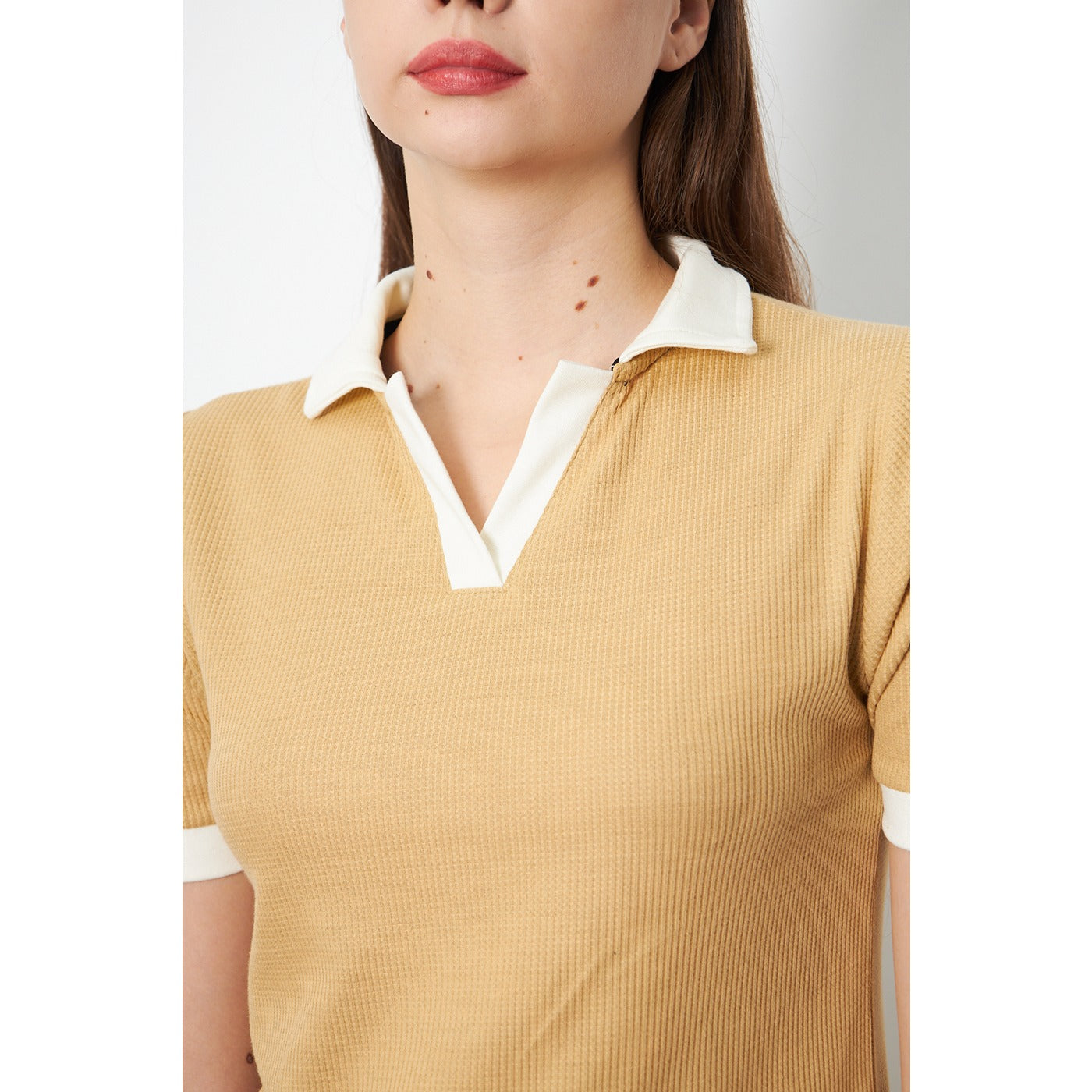 Beige Waffle Contrast Polo | Montivo Pakistan