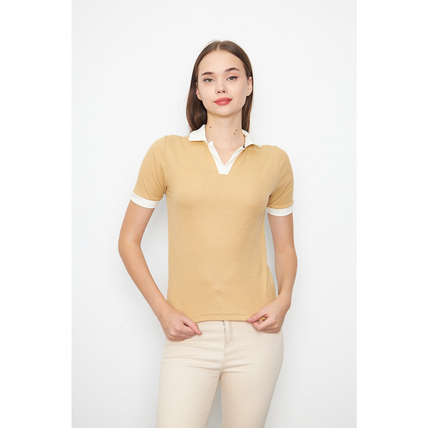 Beige Waffle Contrast Polo | Montivo Pakistan