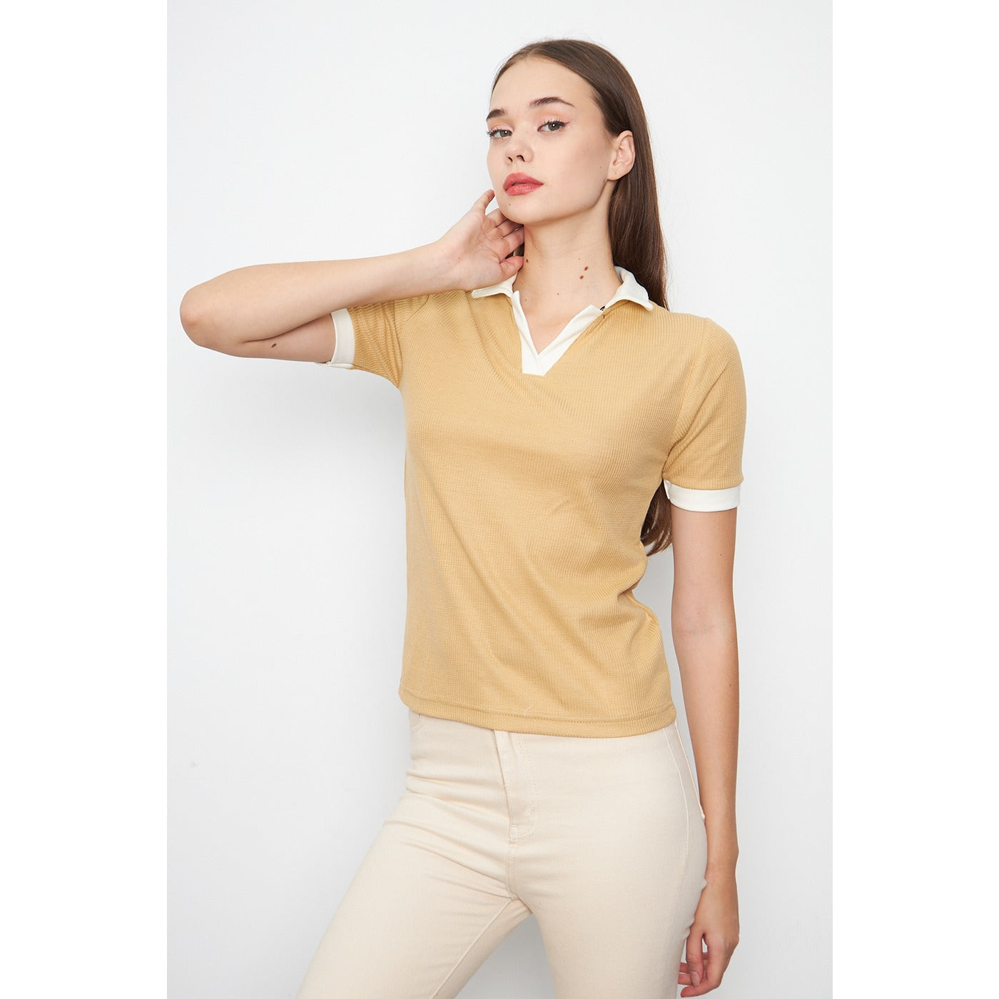 Beige Waffle Contrast Polo | Montivo Pakistan