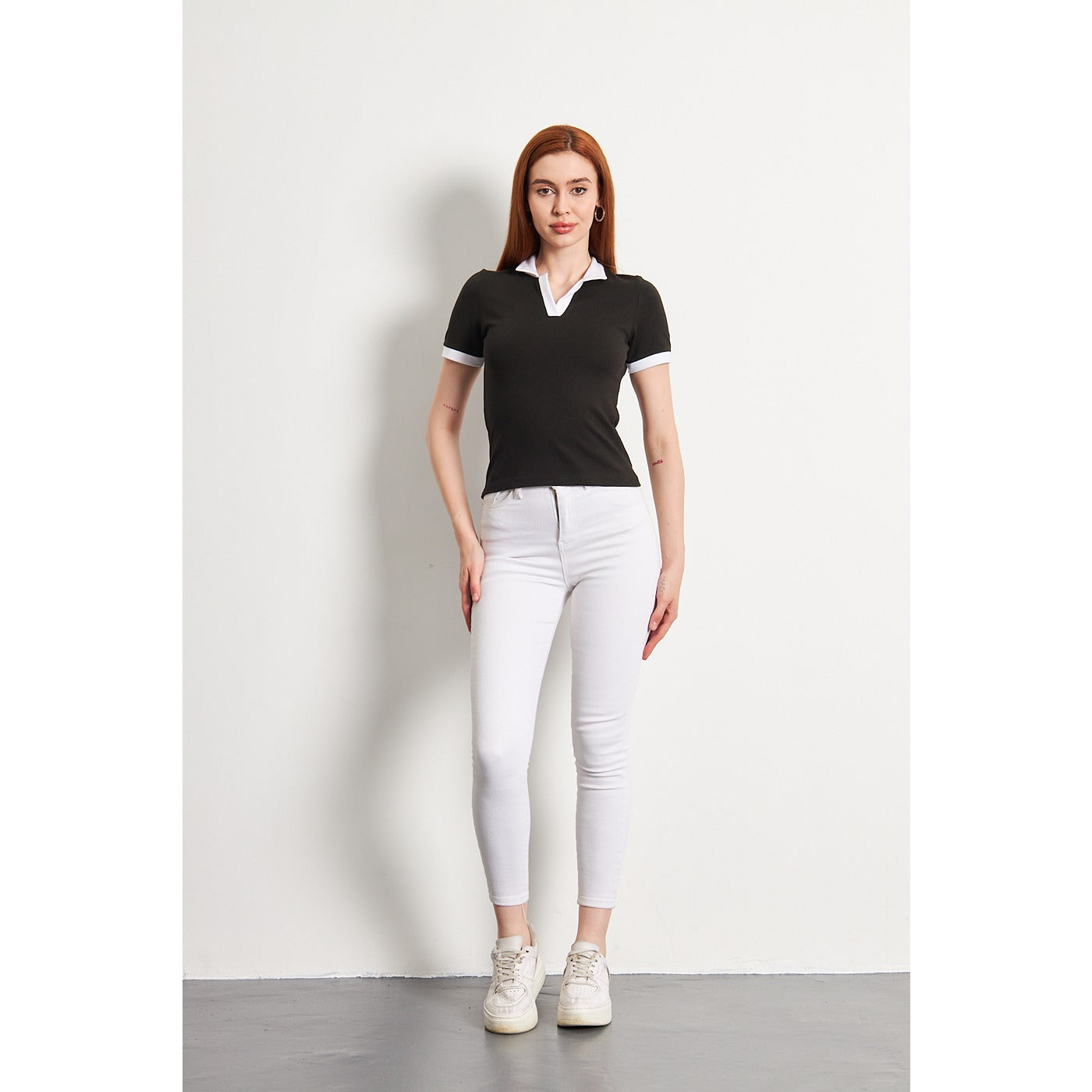 Black White Rib Knit Polo | Montivo Pakistan