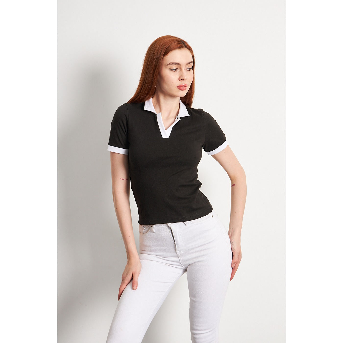 Black White Rib Knit Polo | Montivo Pakistan