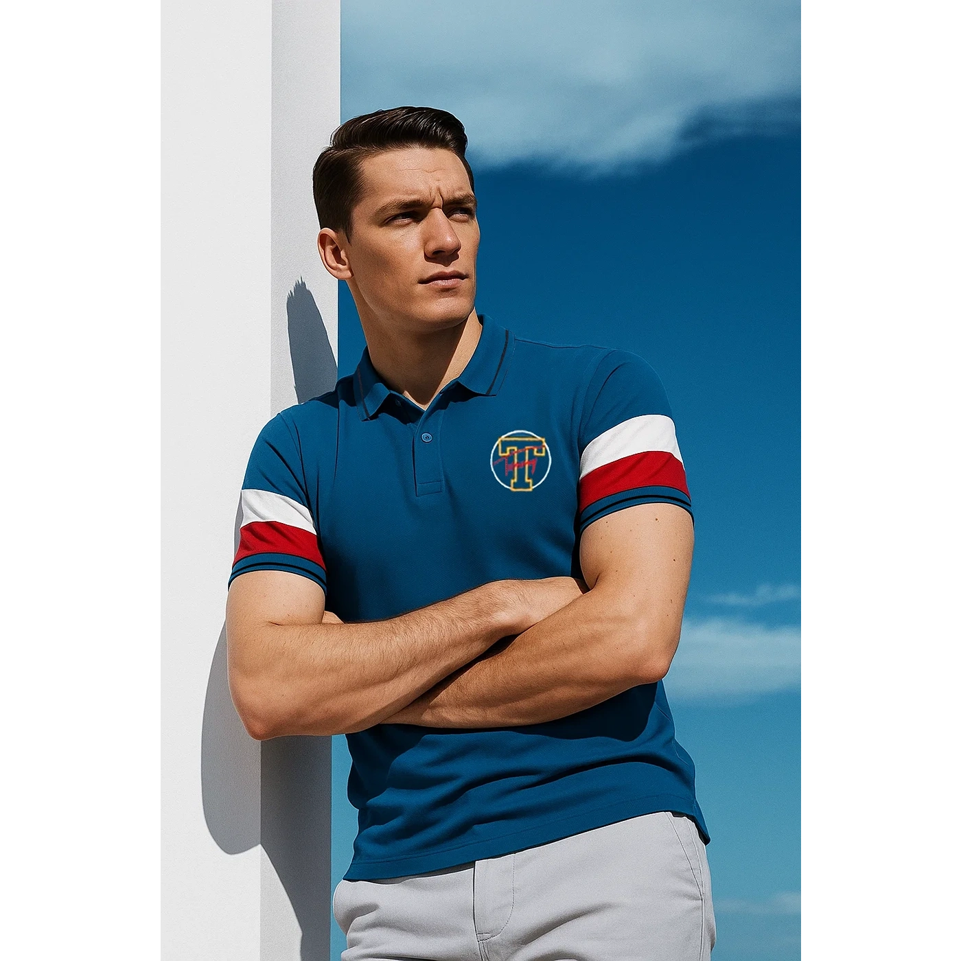 Teal Blue Contrast Sleeves Polo | Montivo Pakistan