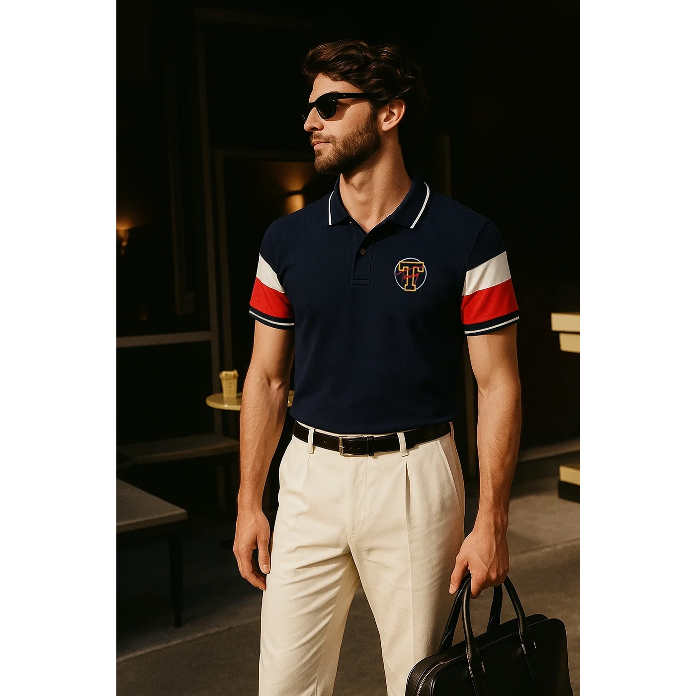 Navy Blue Contrast Sleeves Polo | Montivo Pakistan