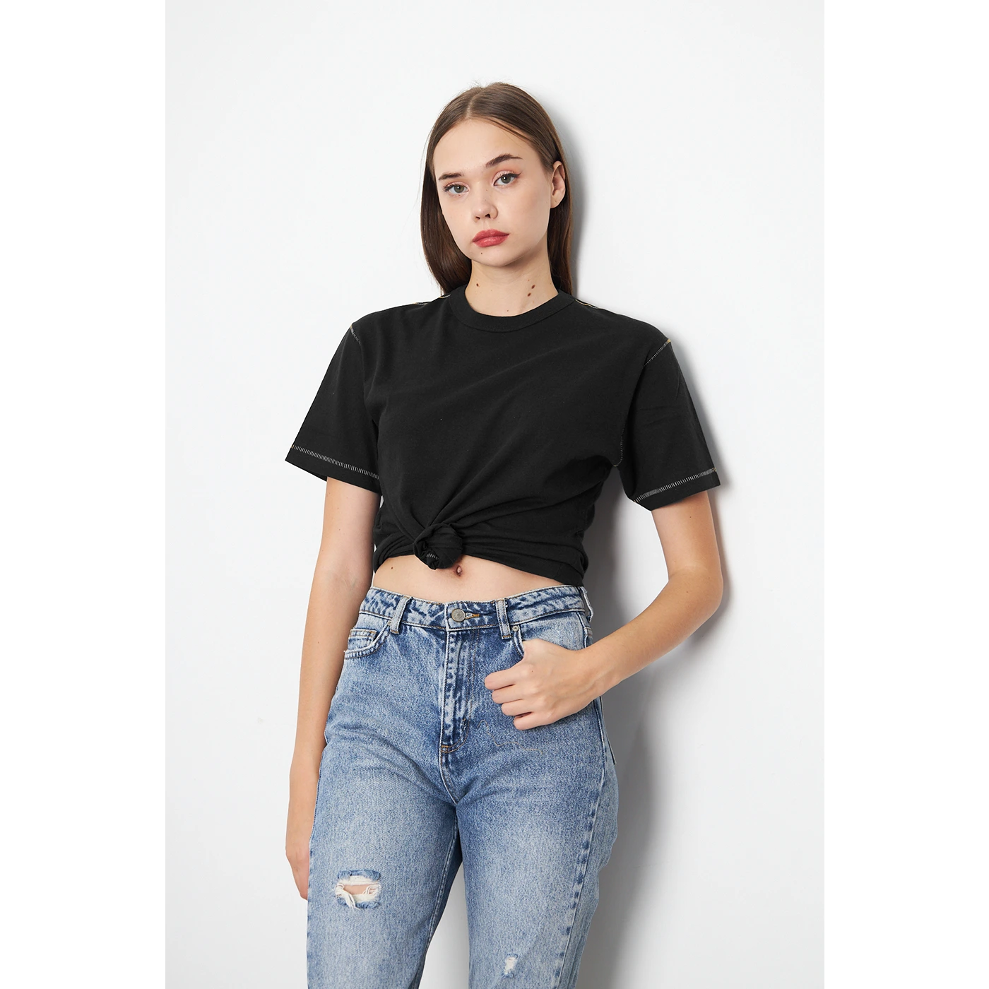 Black Contrast Stitch Tshirt | Montivo Pakistan