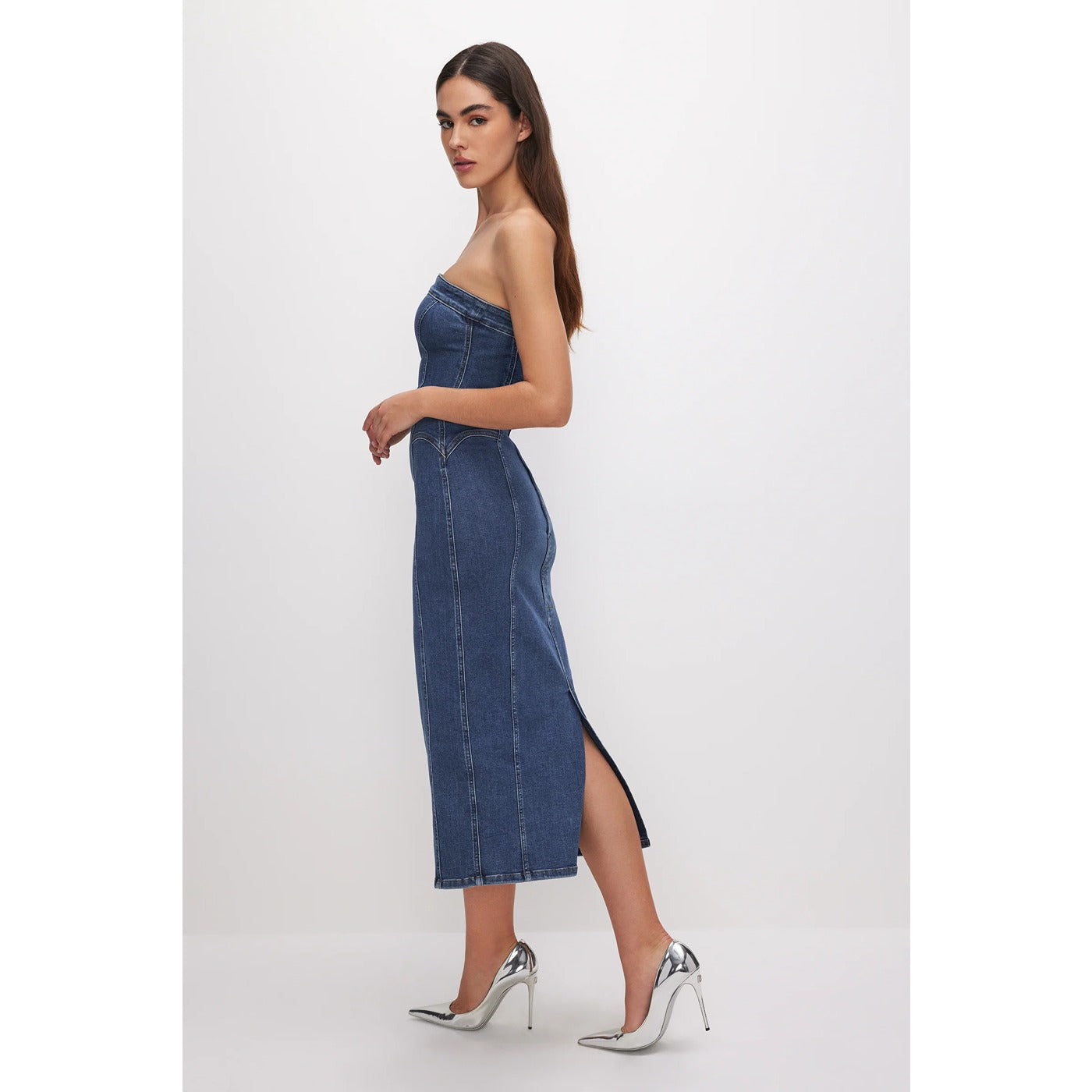 Blue Denim Tube Midi Dress | Montivo Pakistan