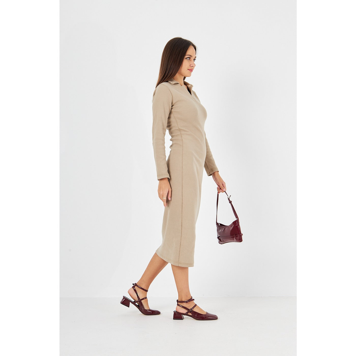 Beige Polo Bodycon Dress | Montivo Pakistan