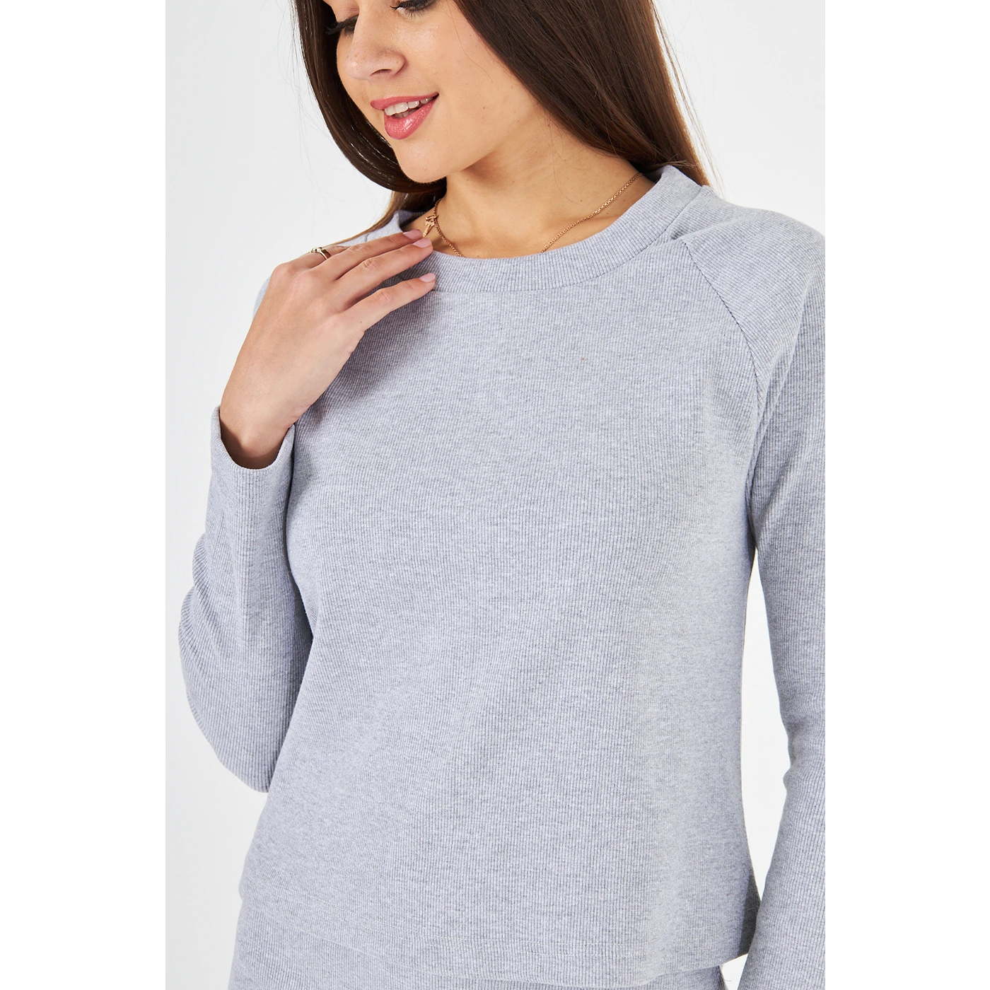 Grey Ribbed Top & Skirt Matching Set | Montivo Pakistan