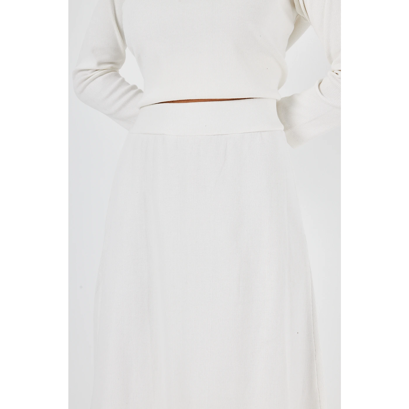 White Ribbed Top & Skirt Matching Set | Montivo Pakistan