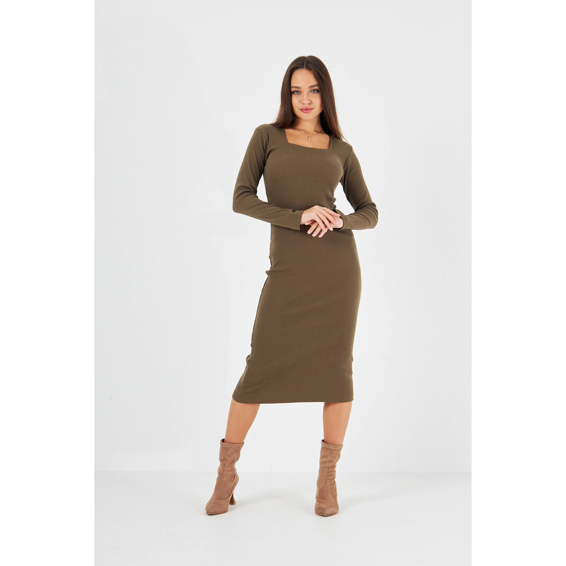Green Square Neck Bodycon Dress | Montivo Pakistan