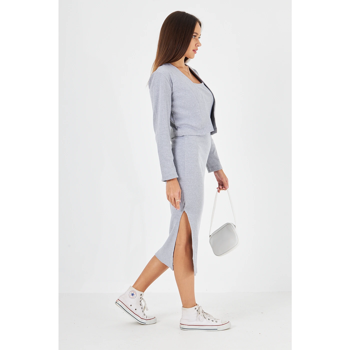 Grey Cardigan Dress Matching Set | Montivo Pakistan