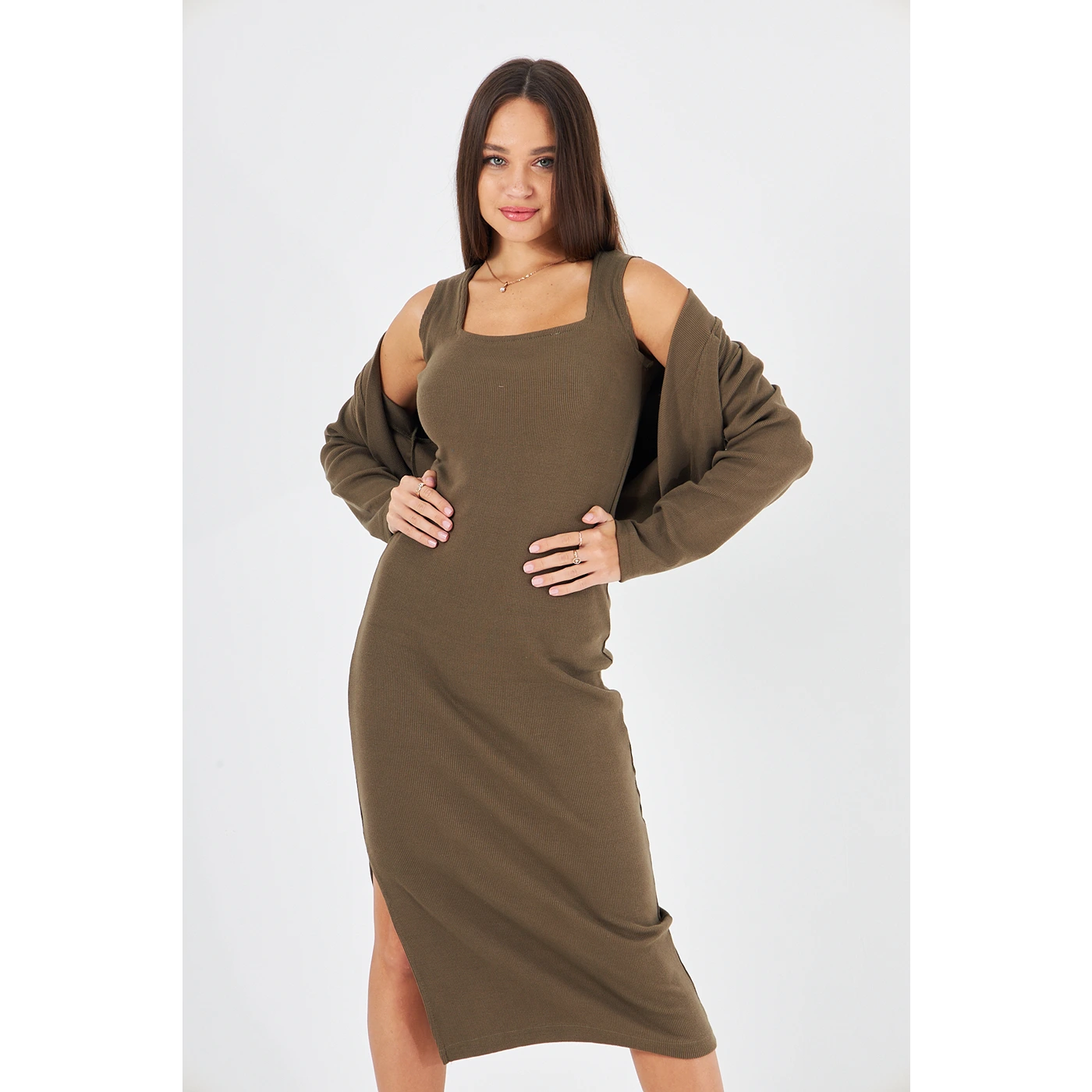 Green Cardigan Dress Matching Set | Montivo Pakistan