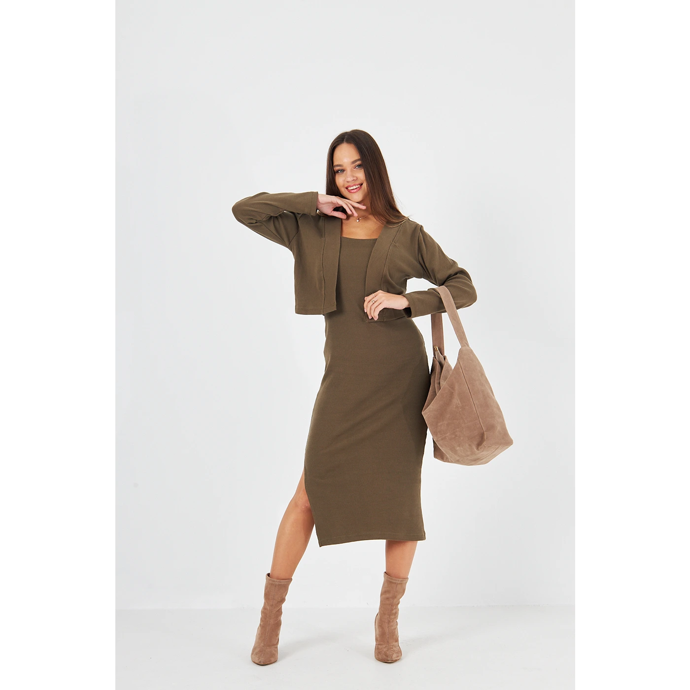 Green Cardigan Dress Matching Set | Montivo Pakistan