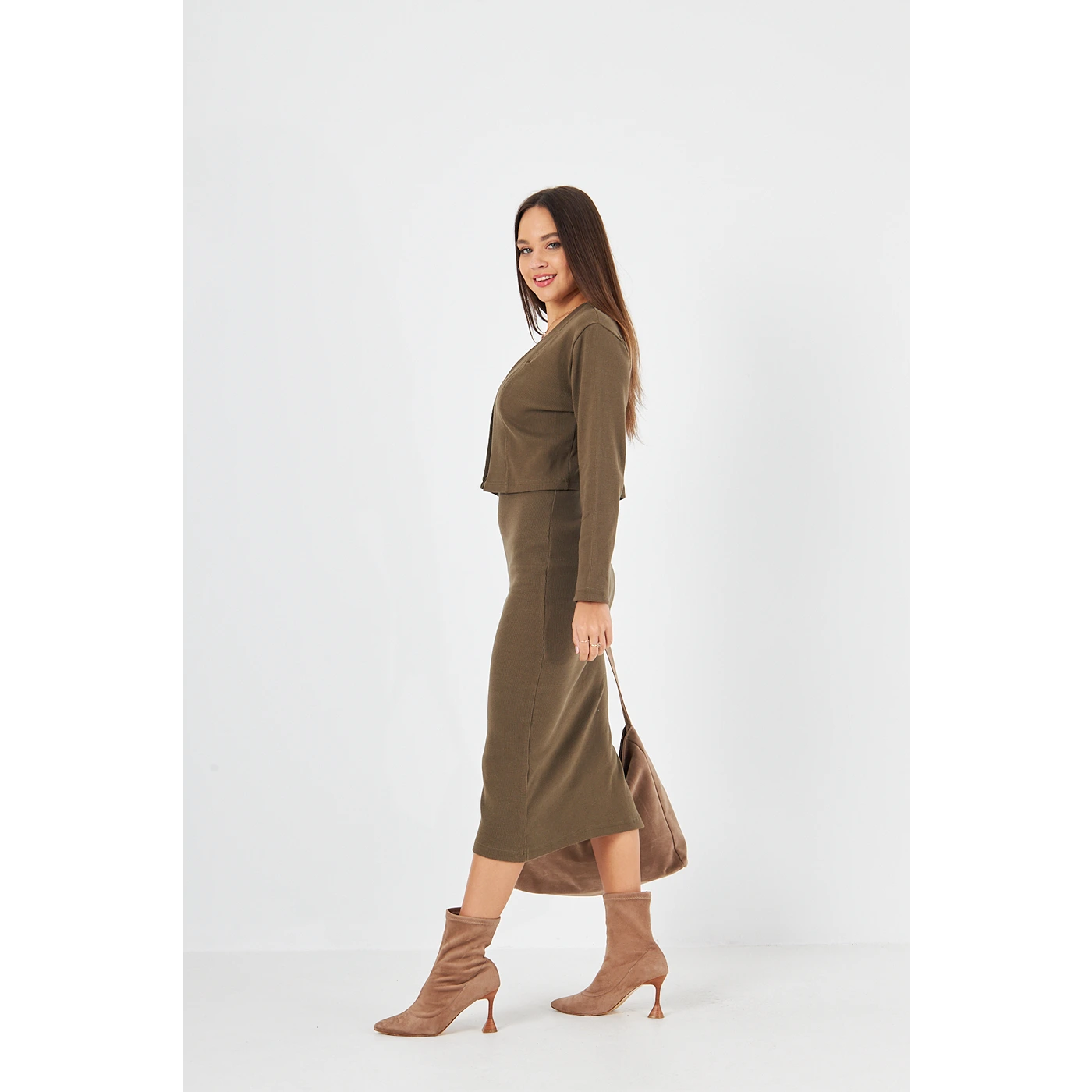 Green Cardigan Dress Matching Set | Montivo Pakistan