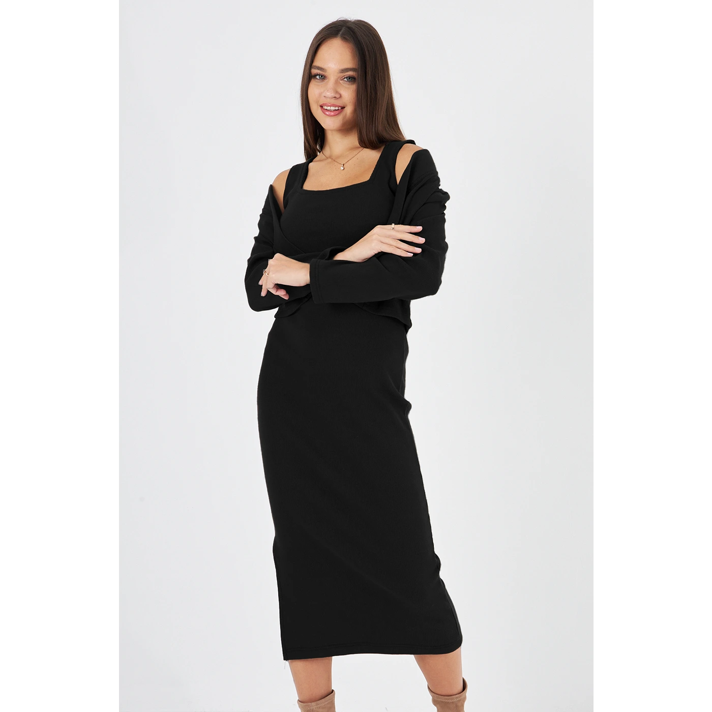 Black Cardigan Dress Matching Set | Montivo Pakistan