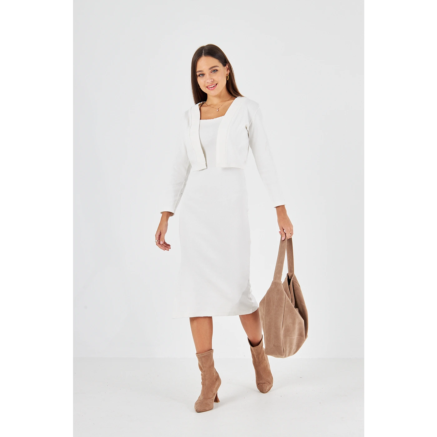 White Cardigan Dress Matching Set | Montivo Pakistan