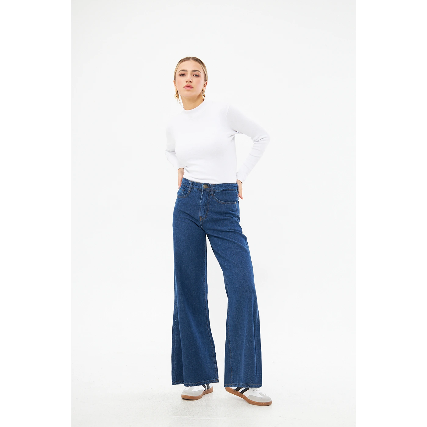 Mid Blue Puddle Wide Leg Jeans | Montivo Pakistan