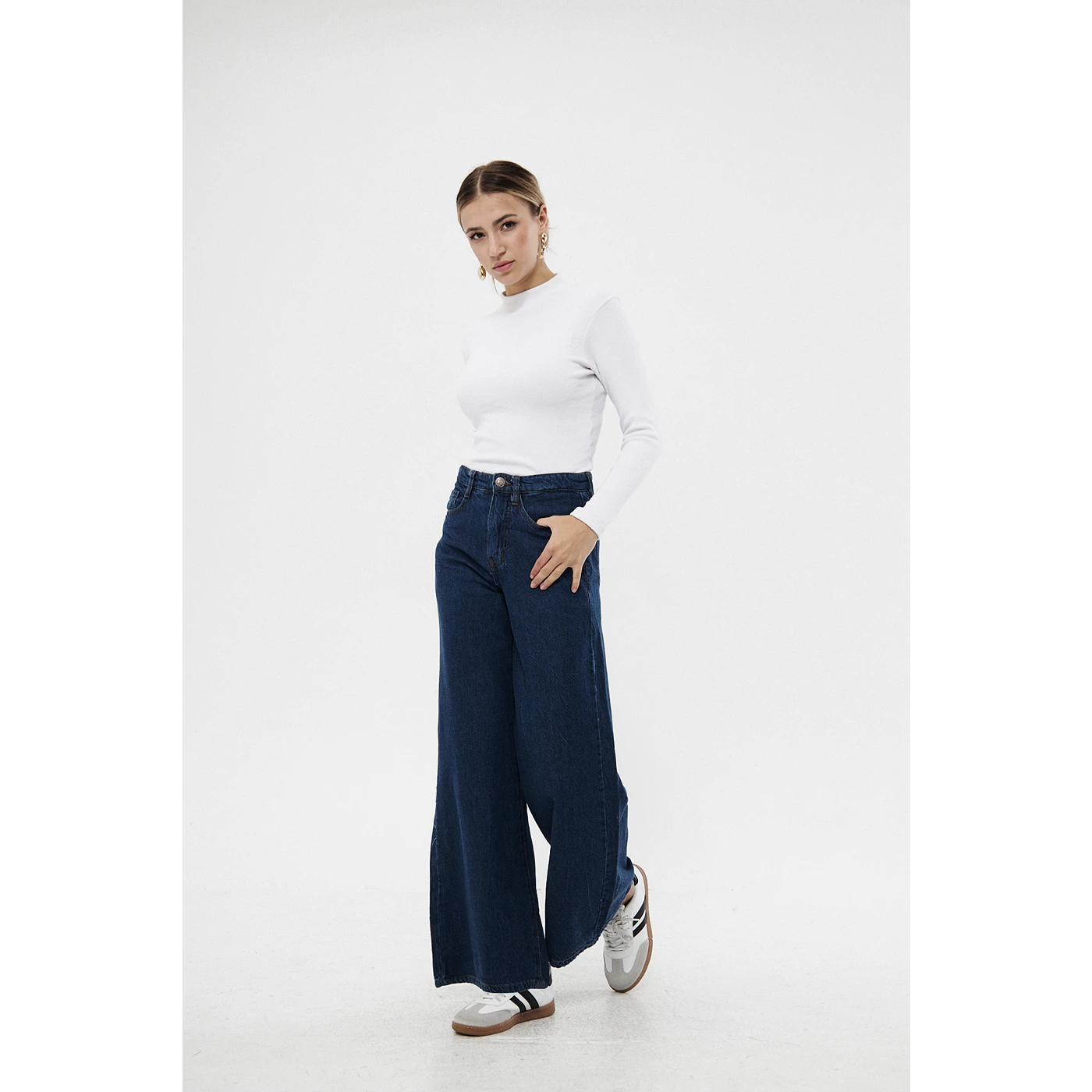 Dark Blue Puddle Wide Leg Jeans | Montivo Pakistan