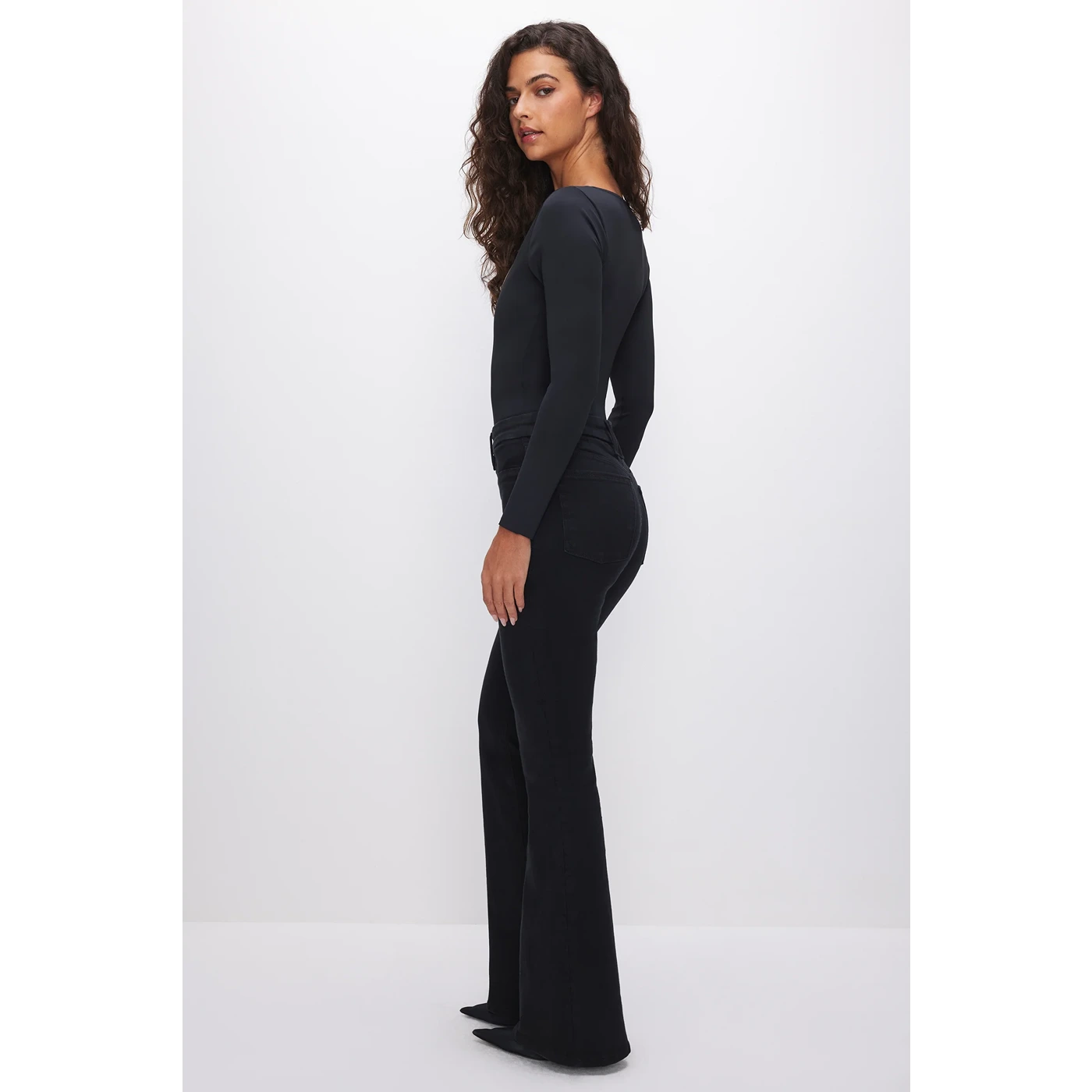 Black Pull On Power Stretch Flare Jeans | Montivo Pakistan