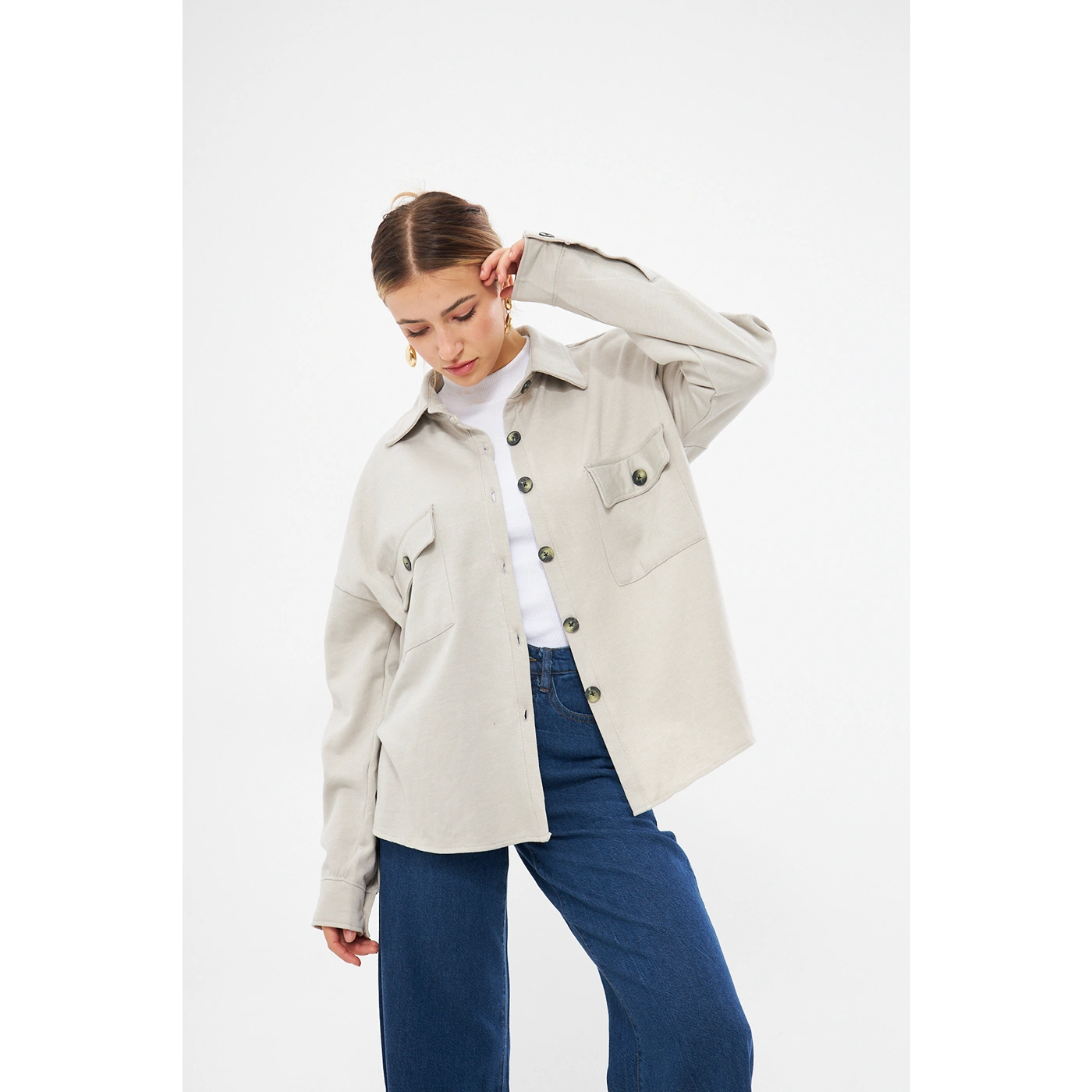 Beige Oversized Button Down Shirt | Montivo Pakistan