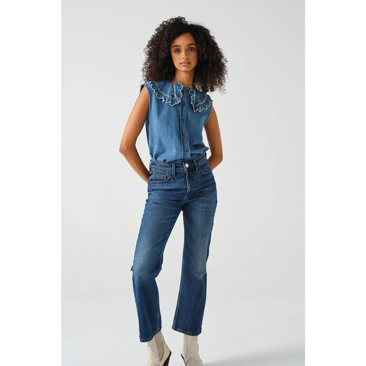 Short Sleeve in Washed Indigo Blouse | Montivo Pakistan