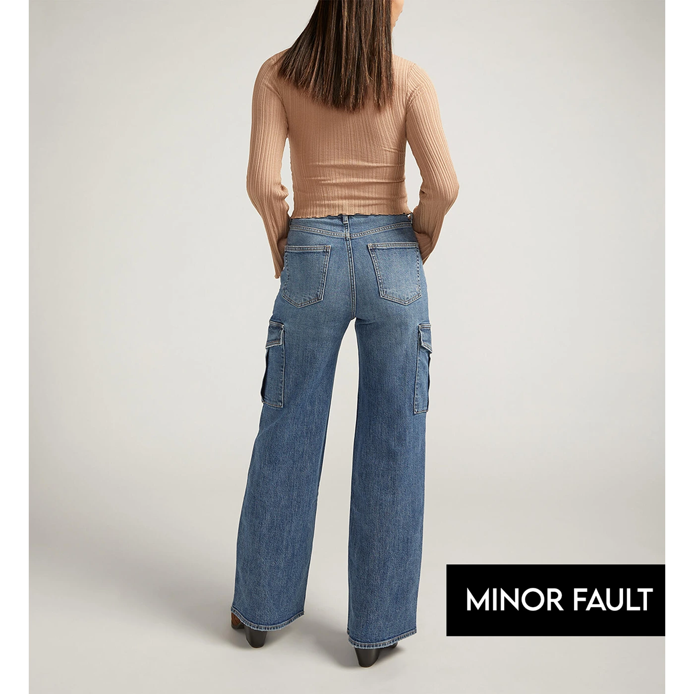 (Minor Fault) Indigo Blue High Rise Wide Leg Cargo Jeans | Montivo Pakistan