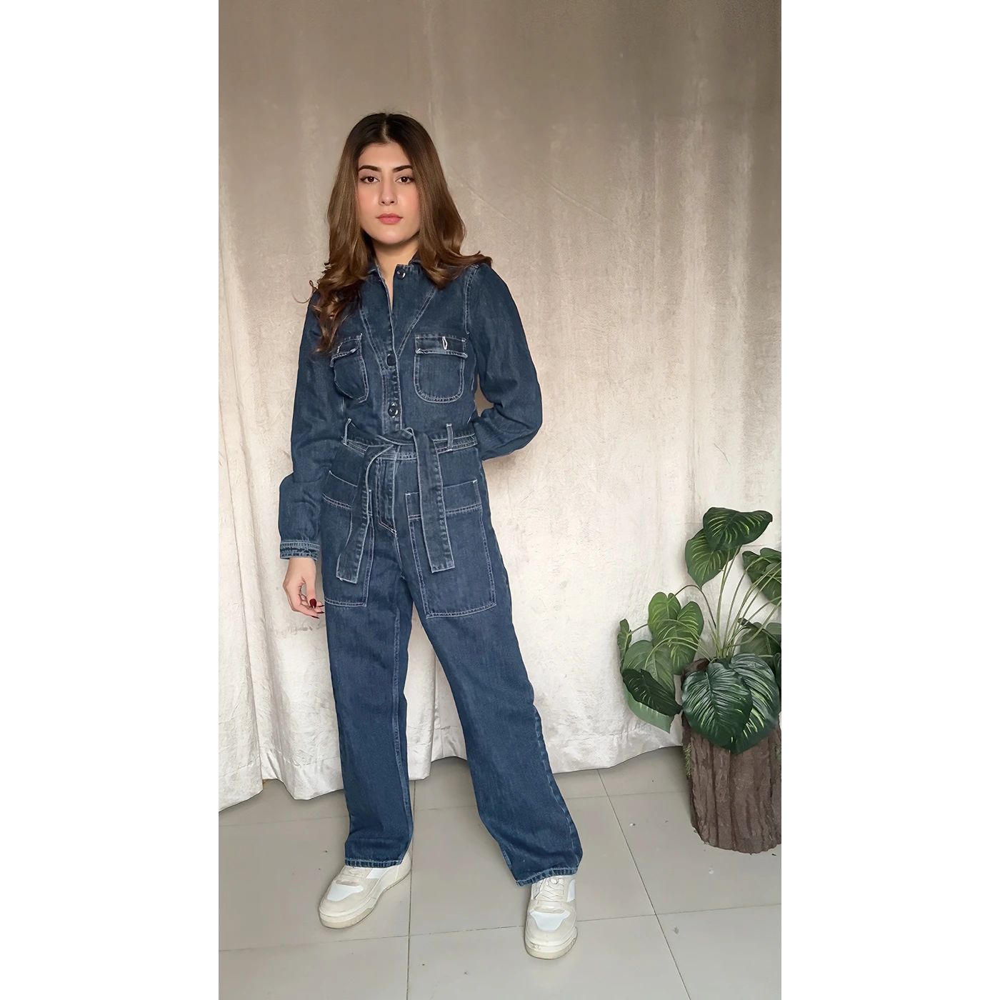 Dark Blue Loose Fit Denim Jumpsuit | Montivo Pakistan