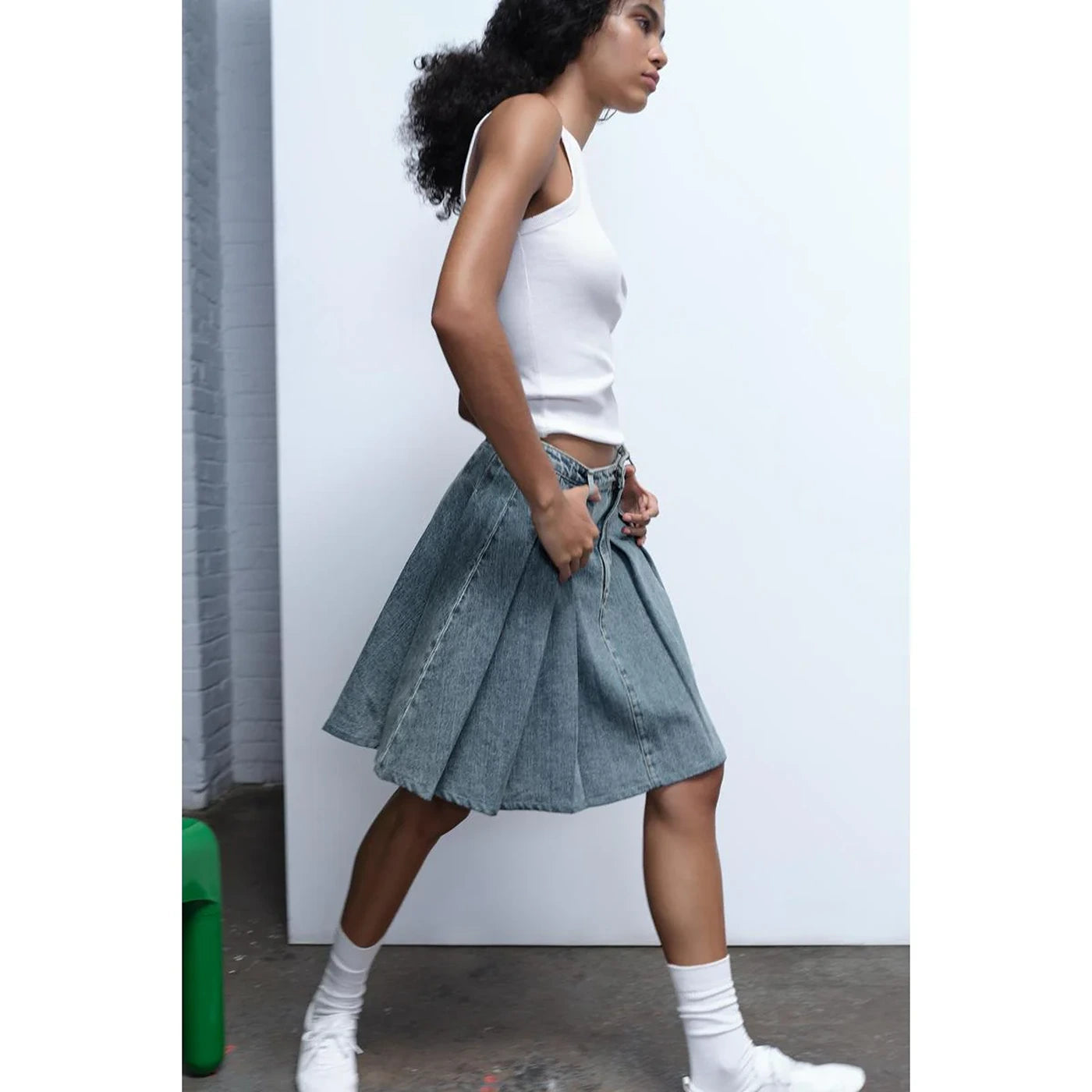 ZR Vintage Blue Pleated Denim Skirt | Montivo Pakistan