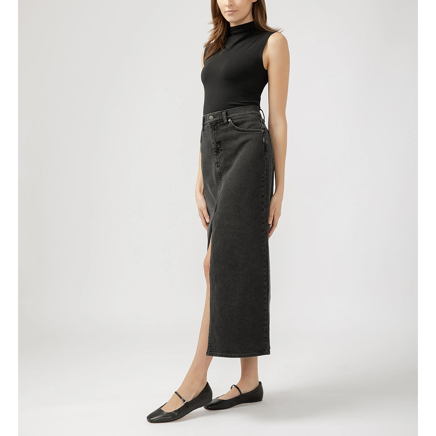 Front Slit Charcoal Denim Skirt | Montivo Pakistan
