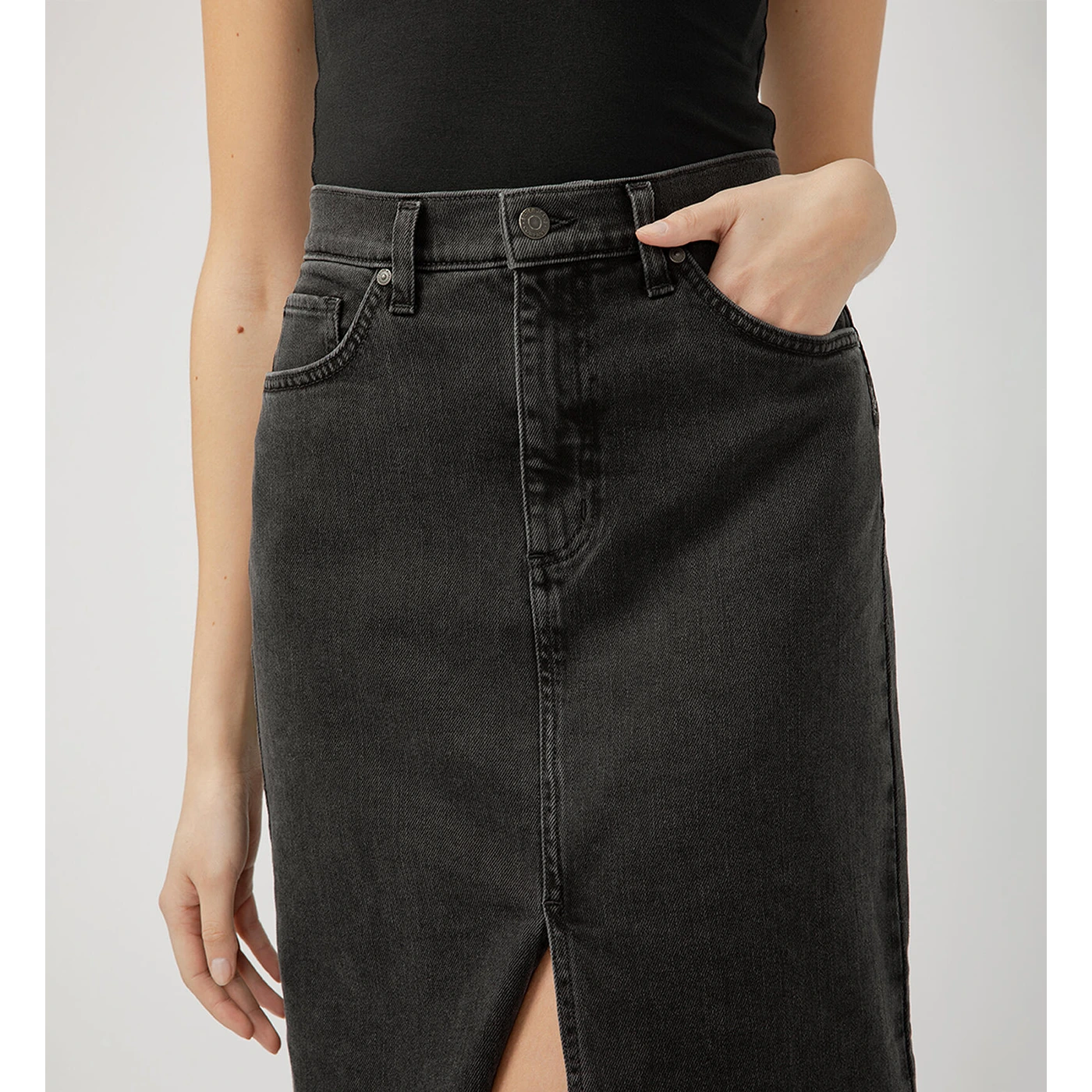 Front Slit Charcoal Denim Skirt | Montivo Pakistan