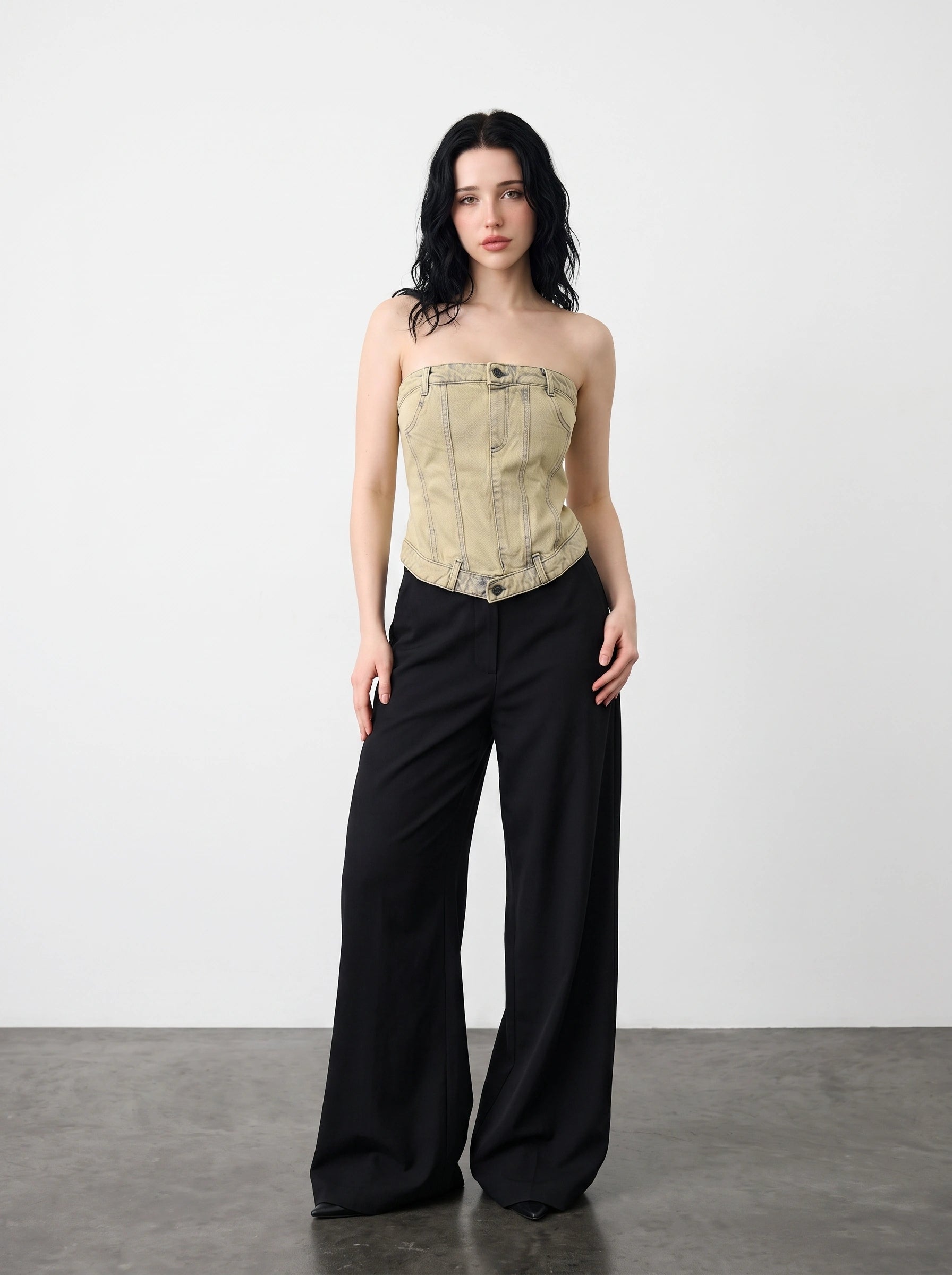 Washed Sand Denim Corset | Montivo Pakistan