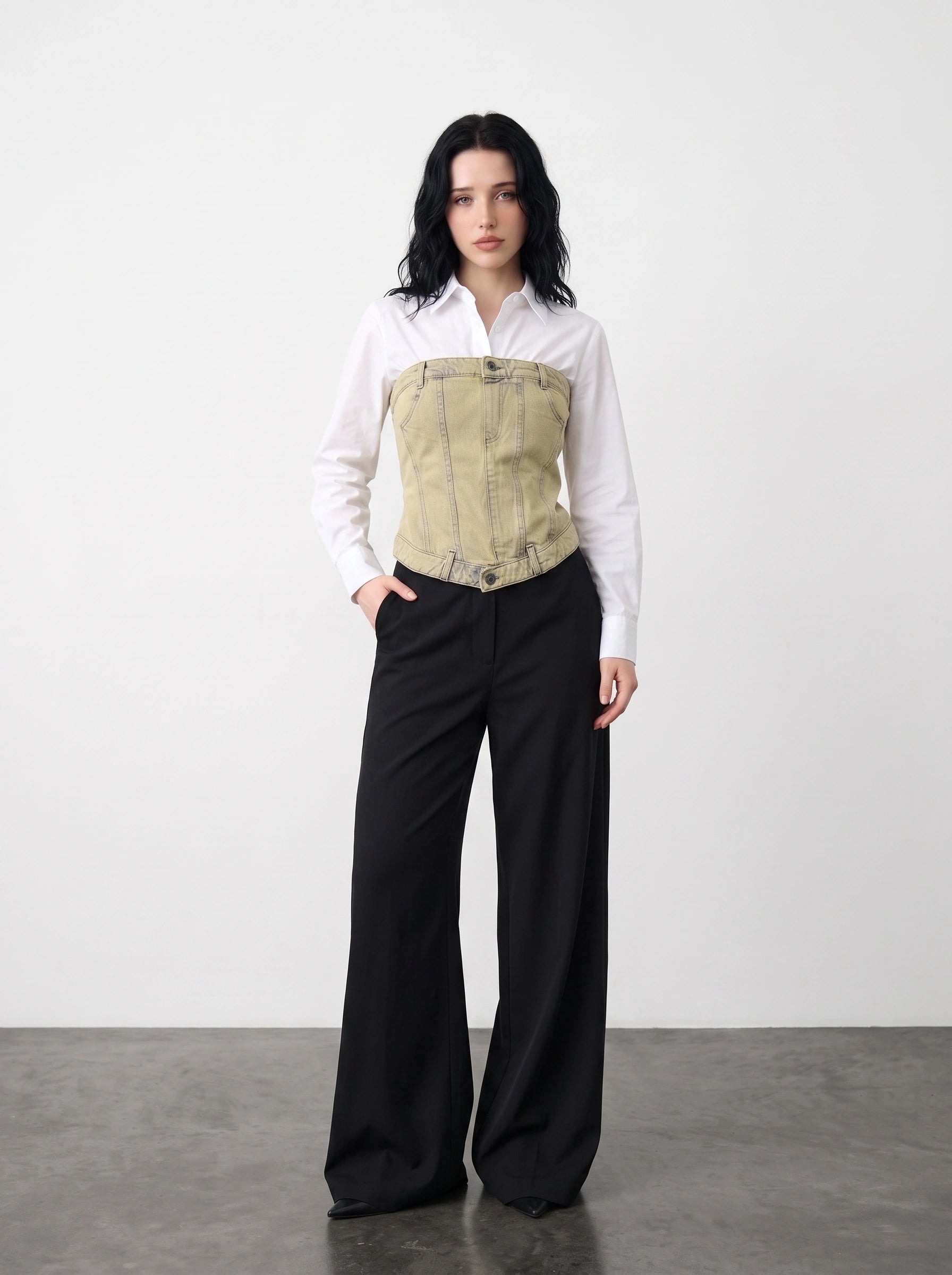 Washed Sand Denim Corset | Montivo Pakistan
