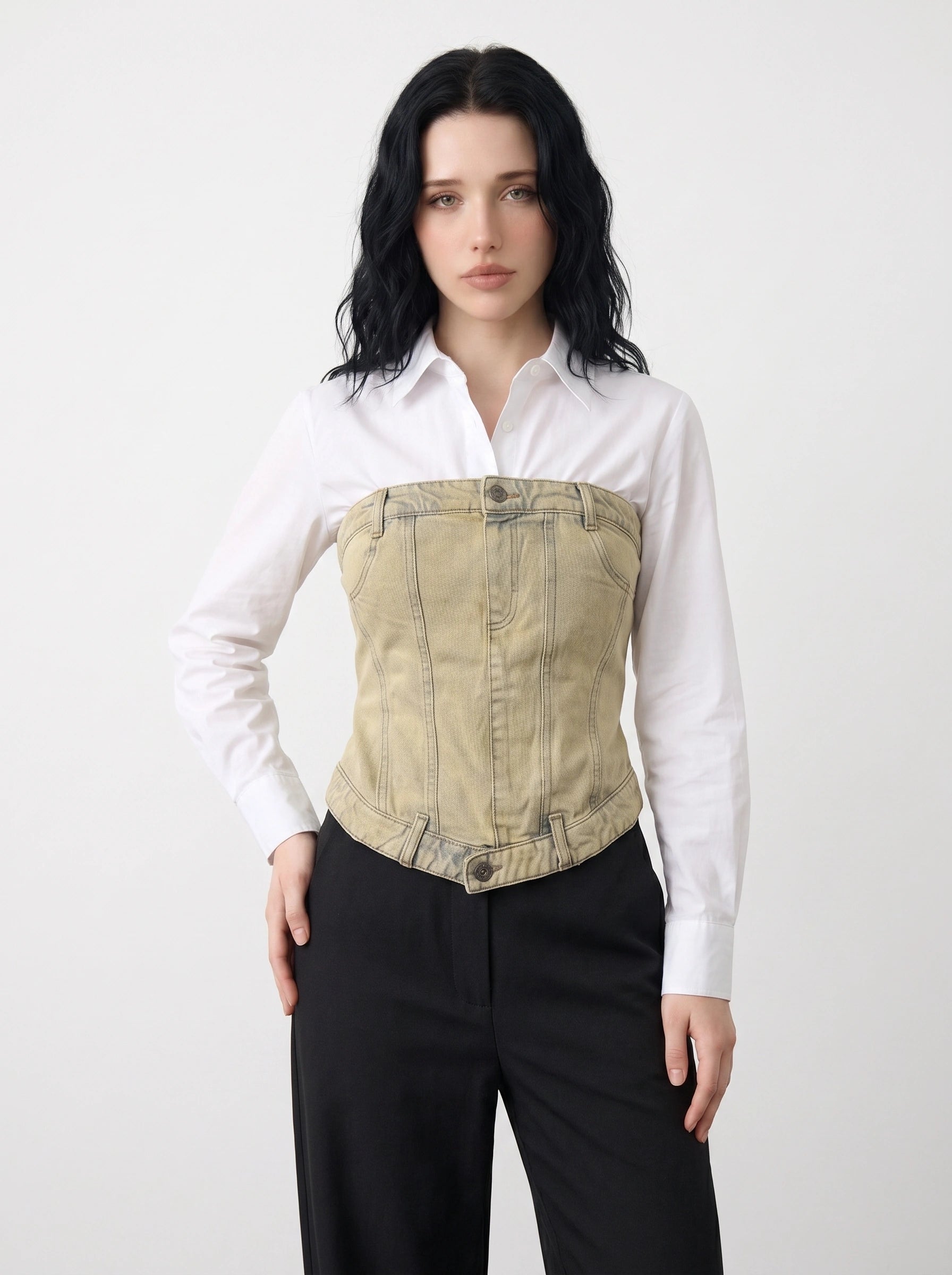 Washed Sand Denim Corset | Montivo Pakistan