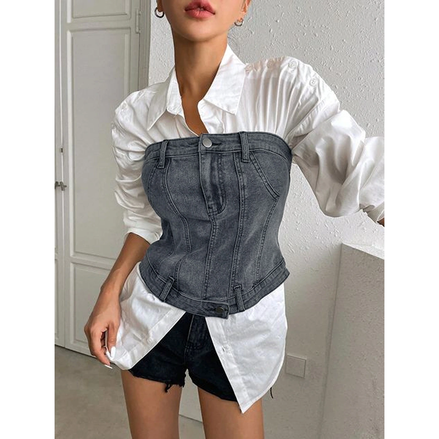 Dark Grey Denim Corset | Montivo Pakistan