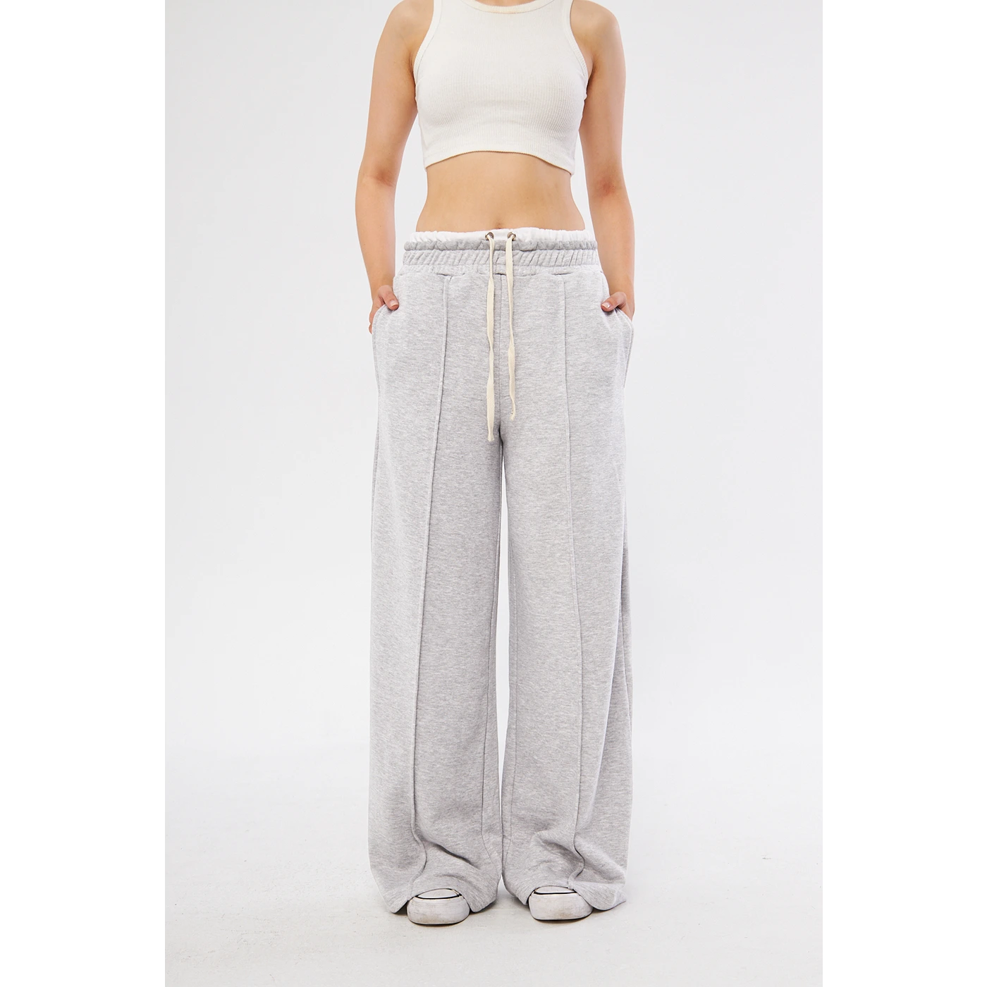 Grey Boxer Belt Wide Leg Trousers | Montivo Pakistan