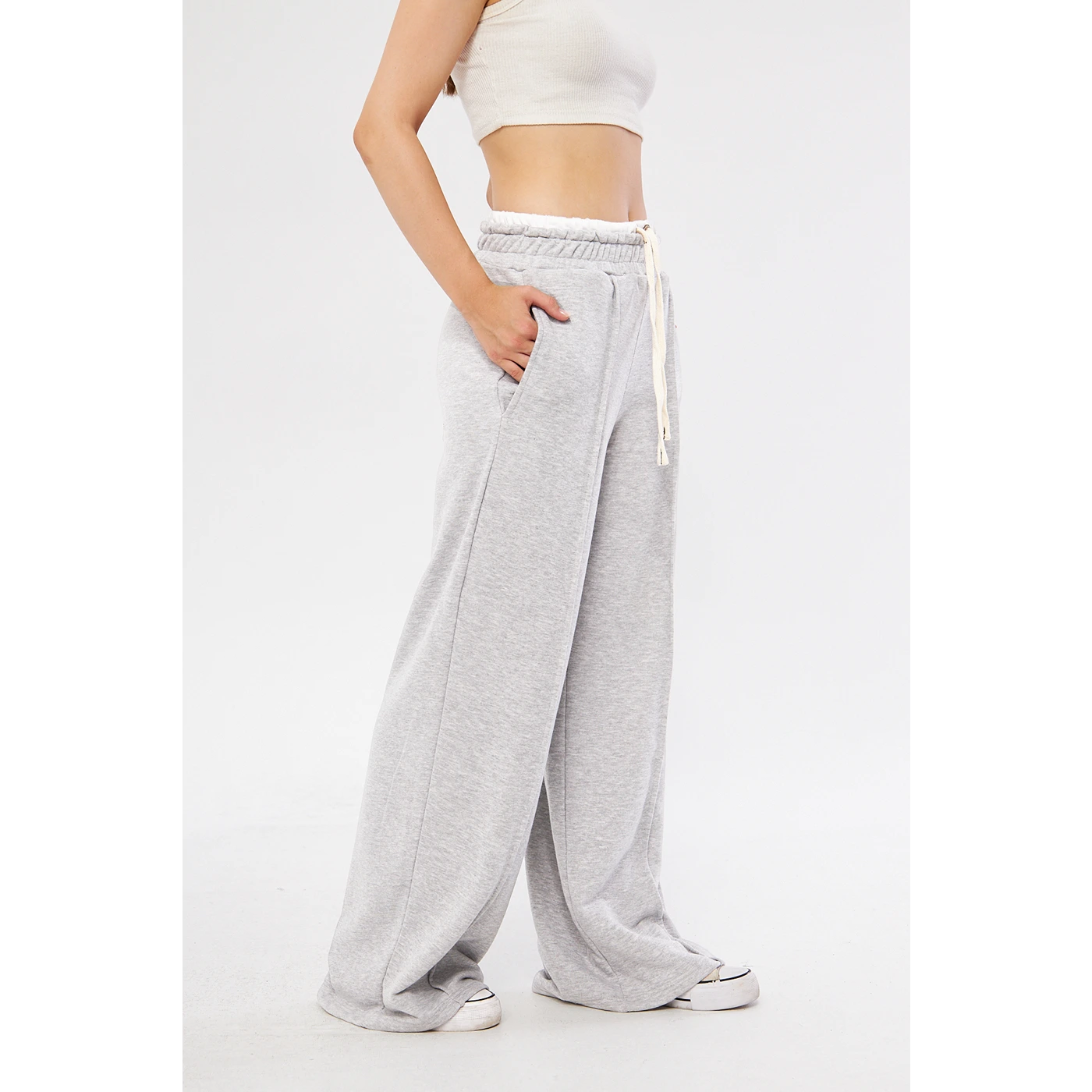 Grey Boxer Belt Wide Leg Trousers | Montivo Pakistan