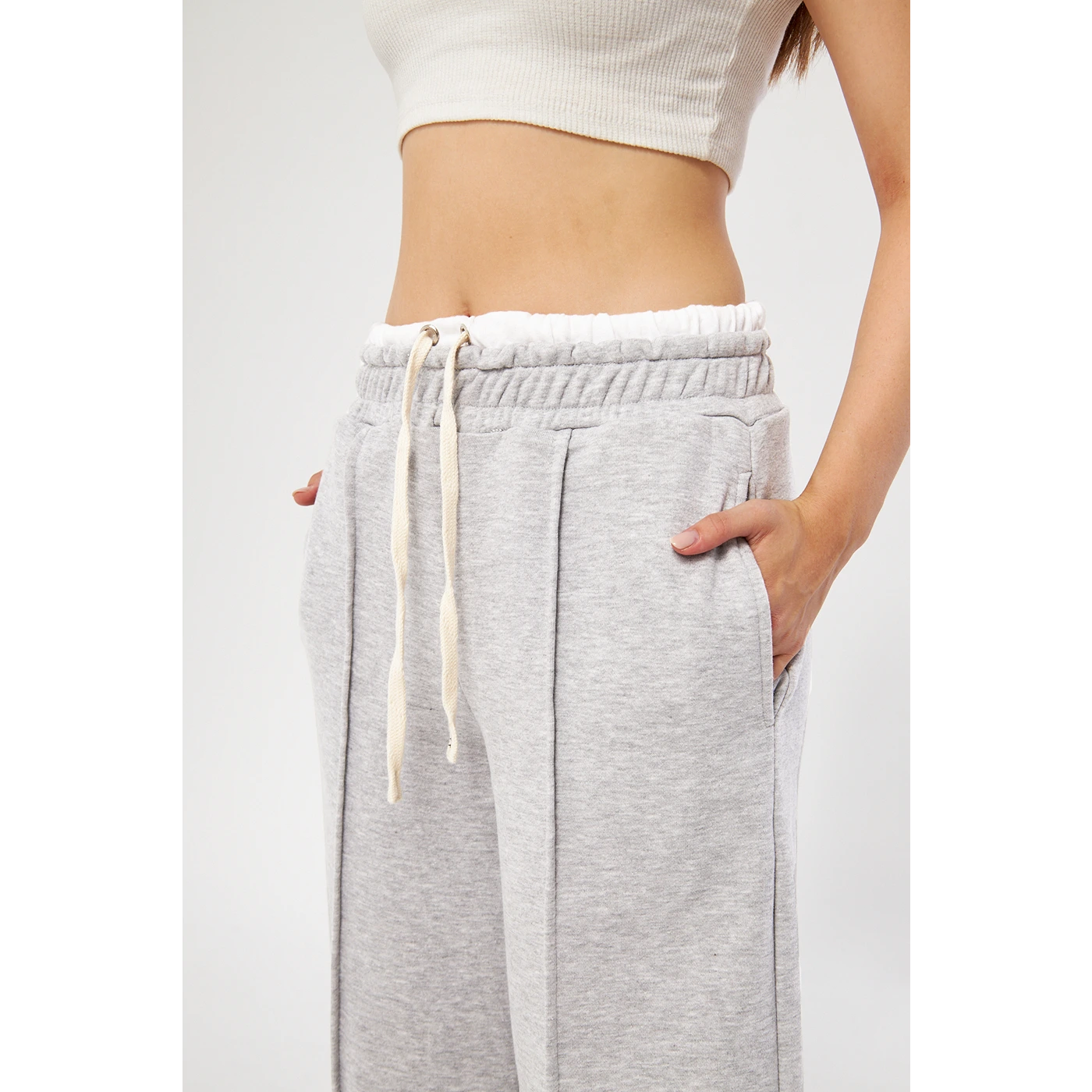 Grey Boxer Belt Wide Leg Trousers | Montivo Pakistan