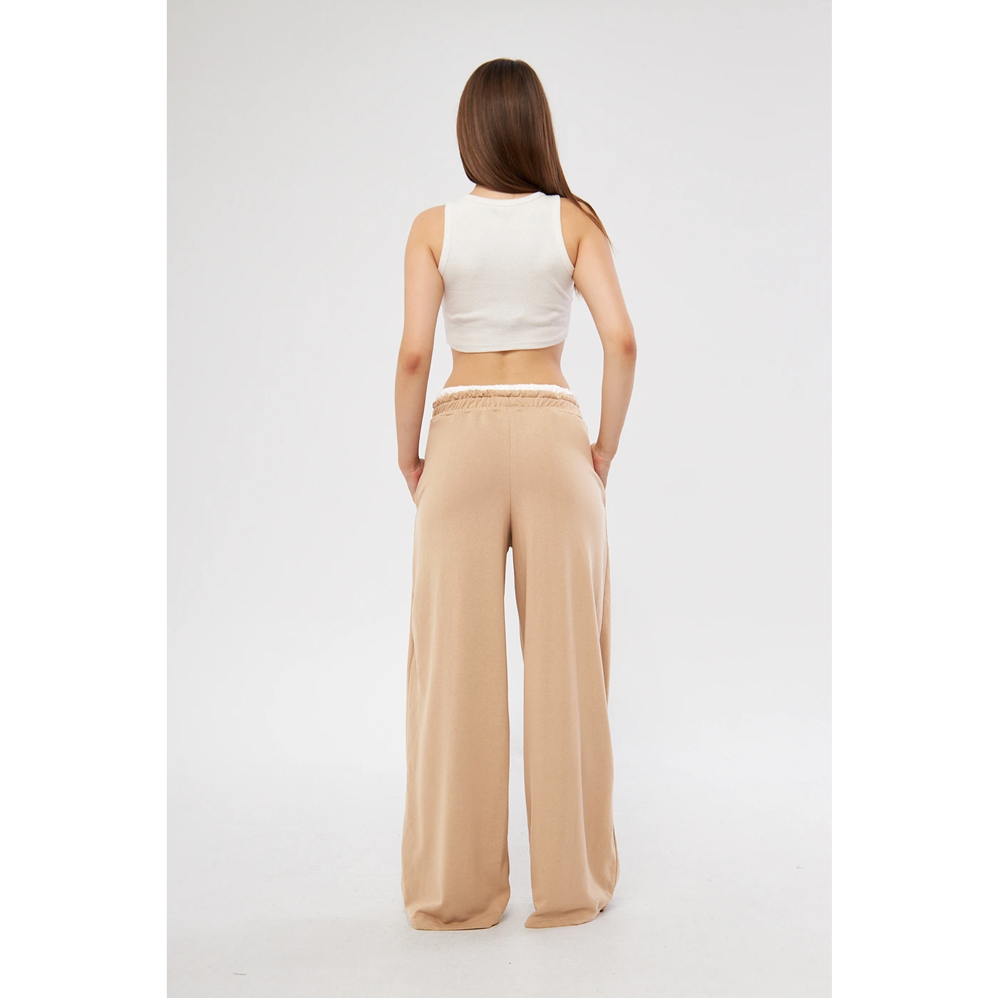 Khaki Boxer Belt Wide Leg Trousers | Montivo Pakistan