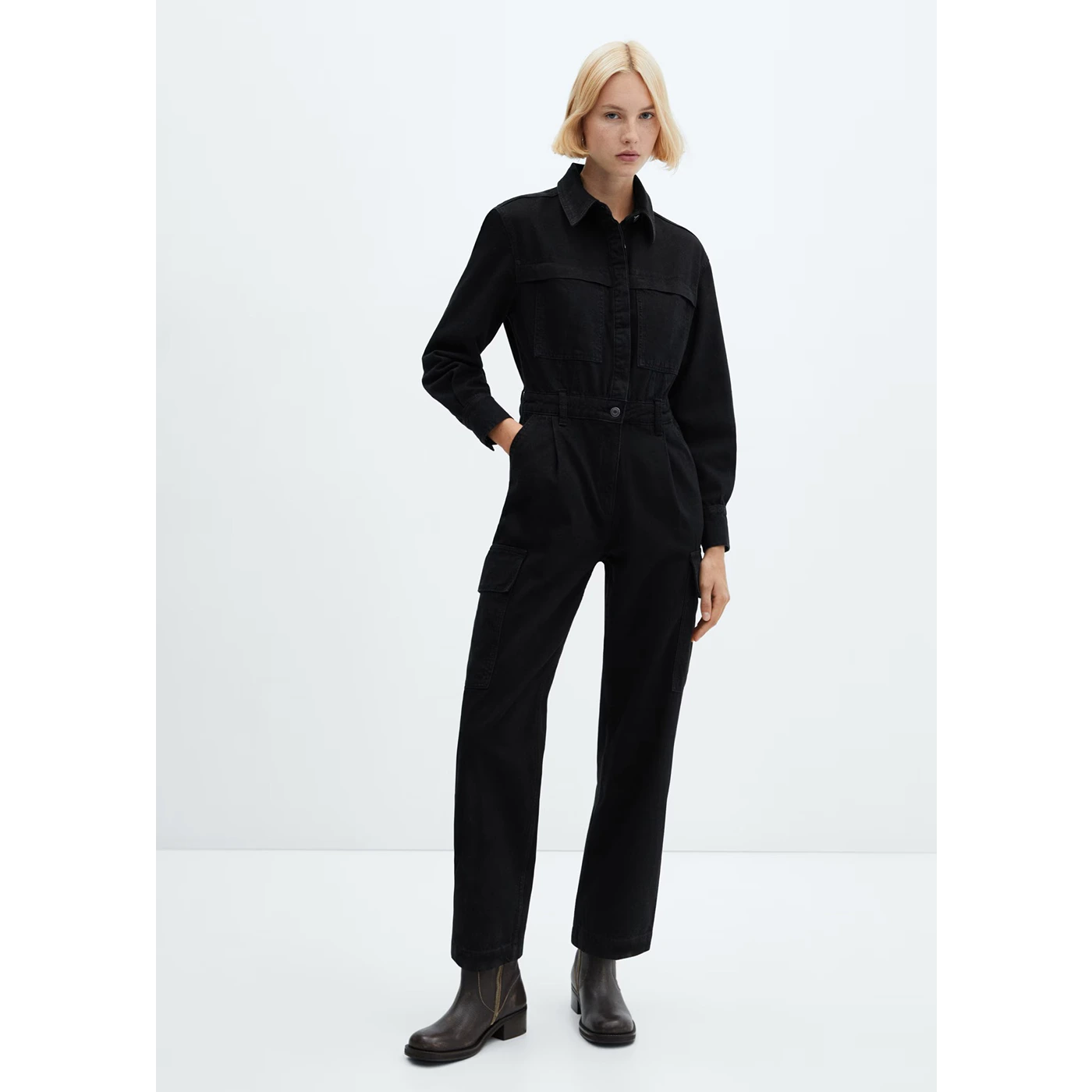 MNG Black Denim Cargo Jumpsuit | Montivo Pakistan