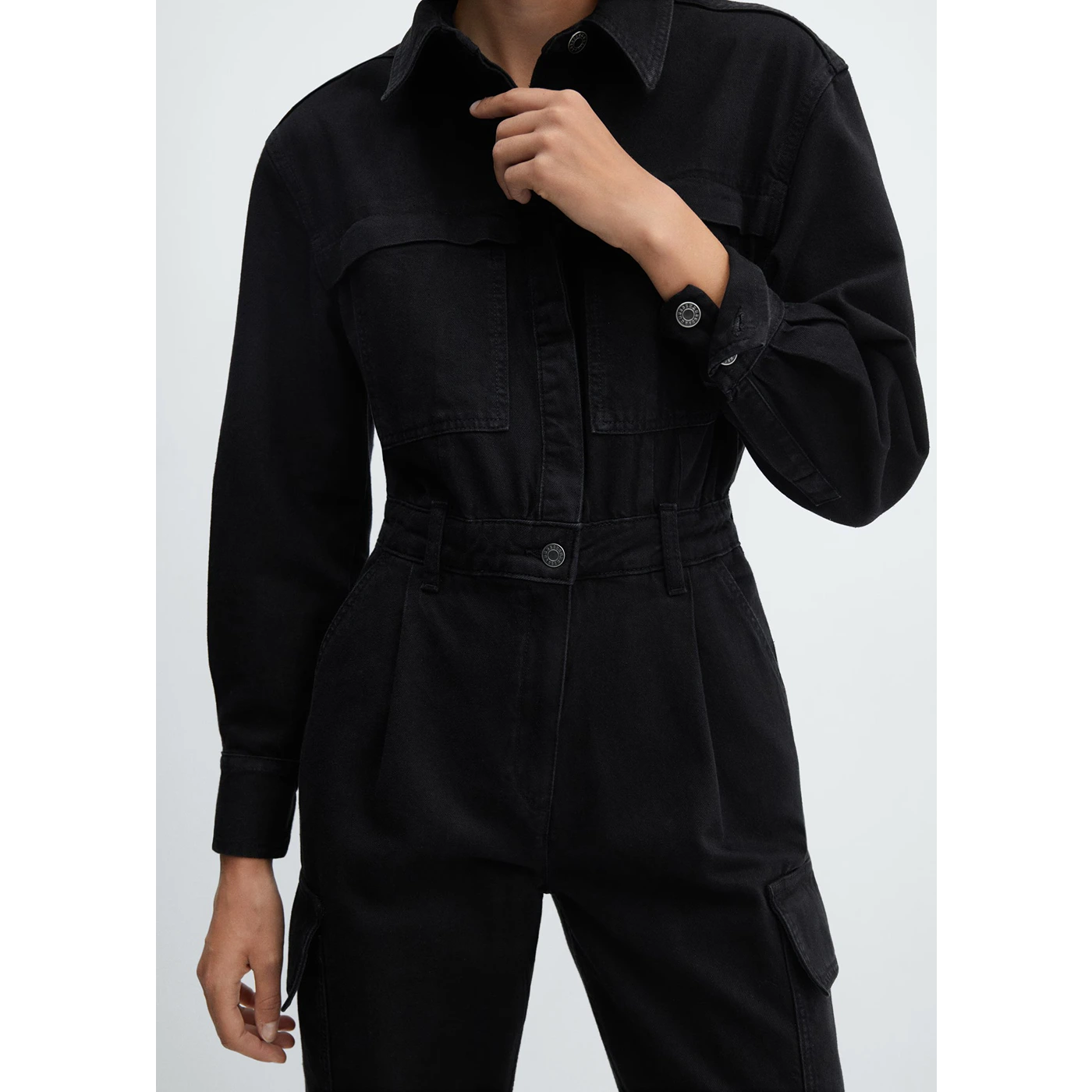 MNG Black Denim Cargo Jumpsuit | Montivo Pakistan