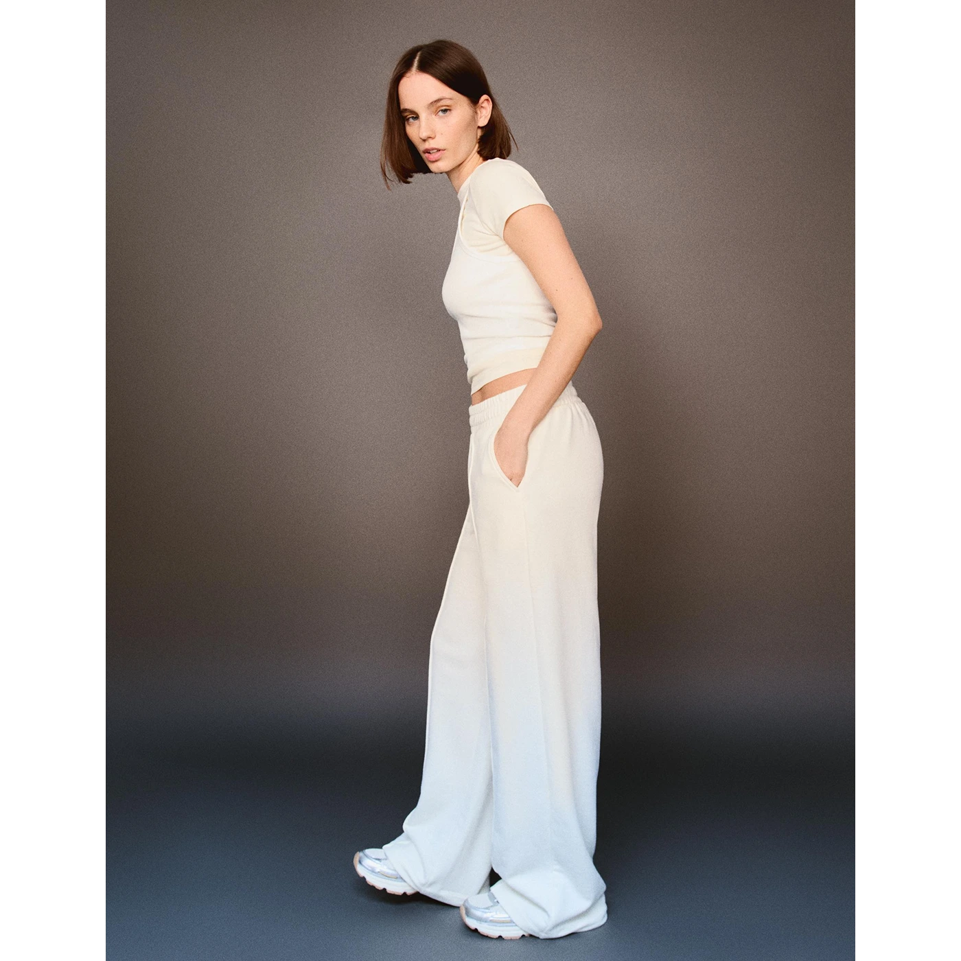 White Front Seam Wide Leg Trousers | Montivo Pakistan