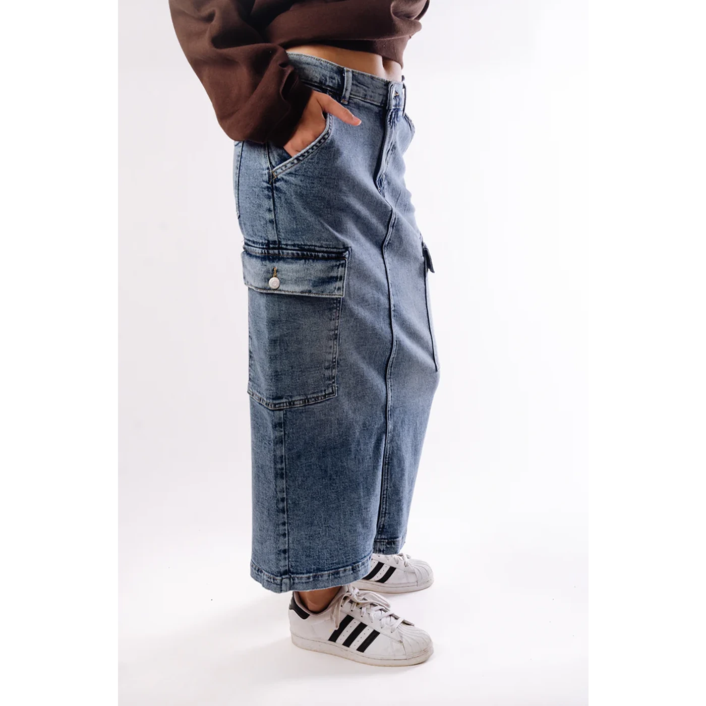 Mid Blue Cargo Back Slit Skirt | Montivo Pakistan