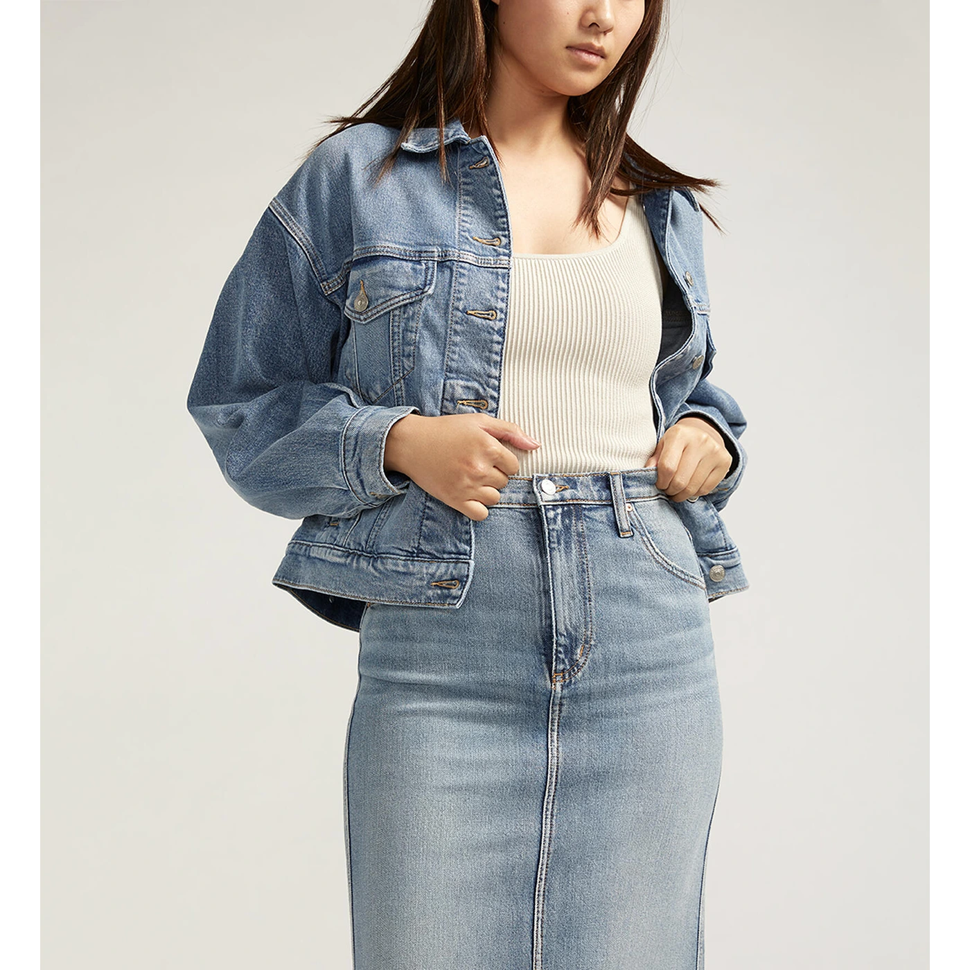 Blue Back Slit Maxi Jeans Skirt | Montivo Pakistan