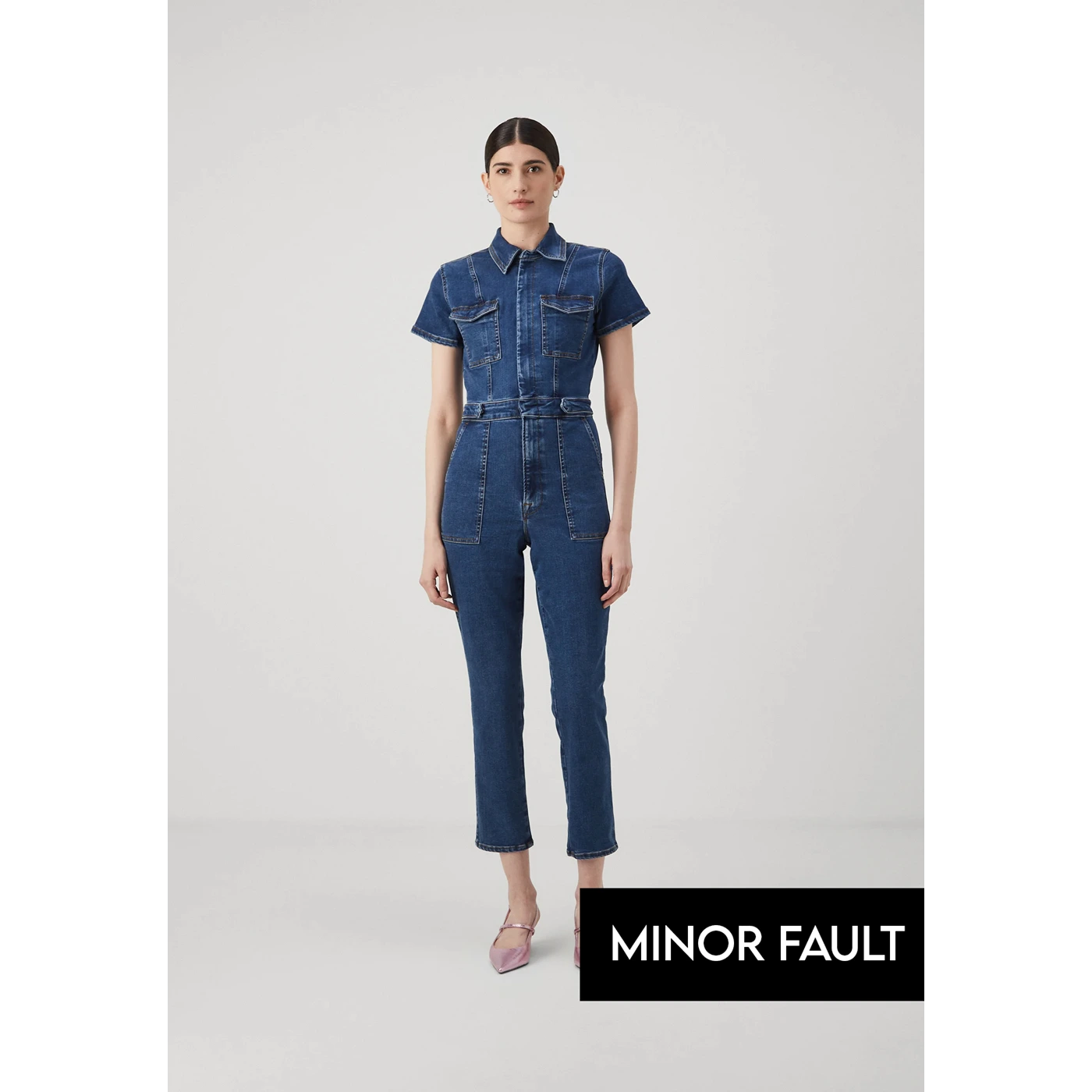 (Minor Fault) Blue Denim Zipper Jumpsuit | Montivo Pakistan
