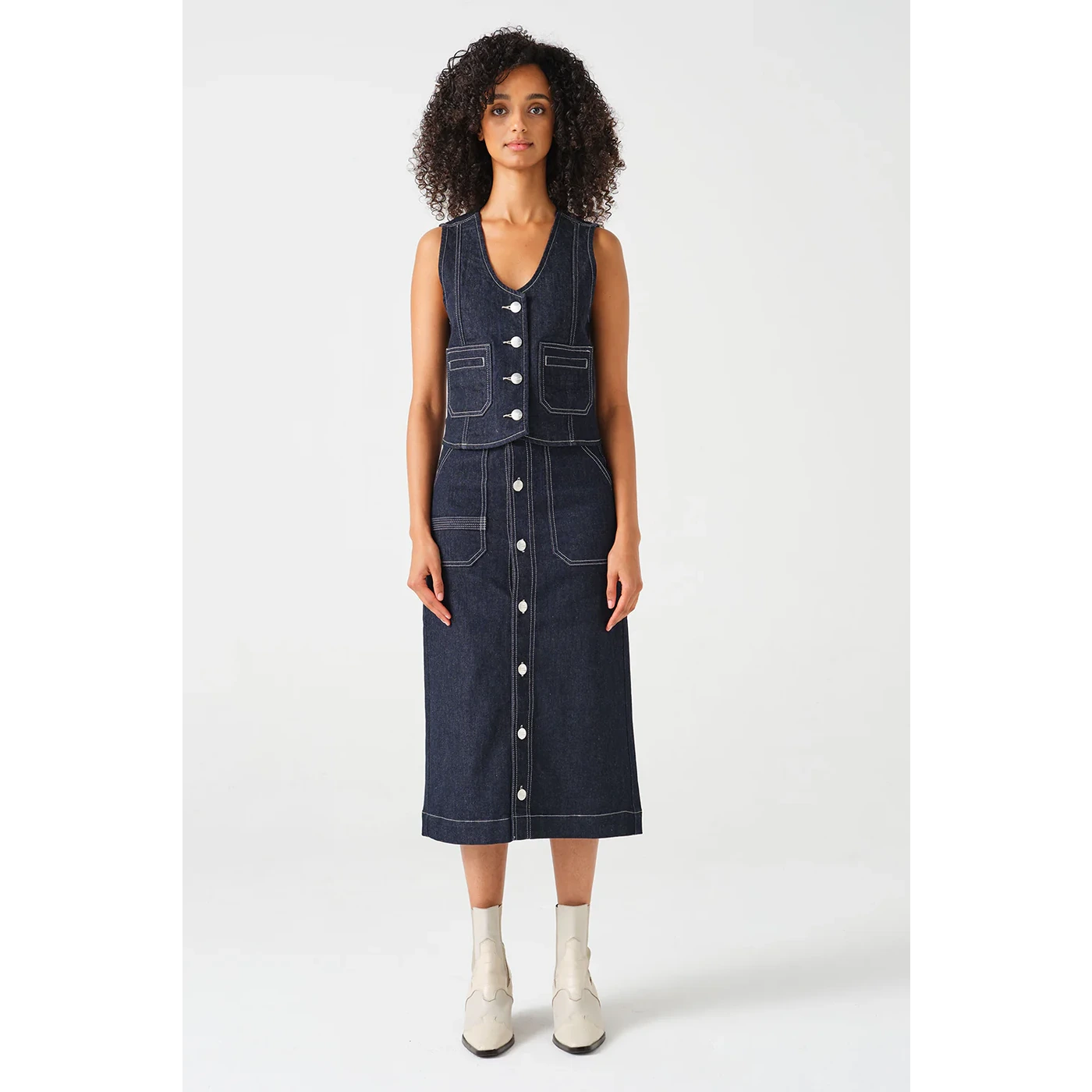 Dark Blue Front Button Denim Skirt | Montivo Pakistan