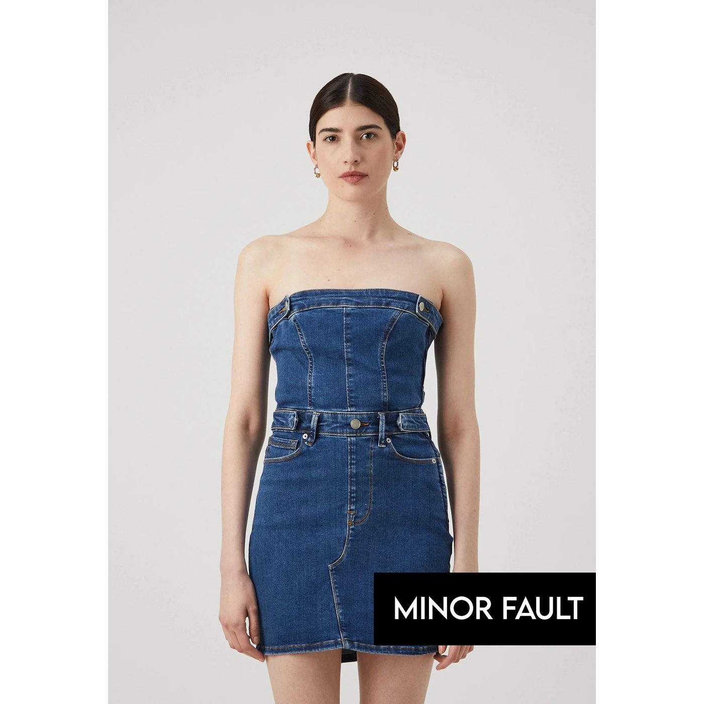 (Minor Fault) Blue Denim Mini Tube Dress | Montivo Pakistan