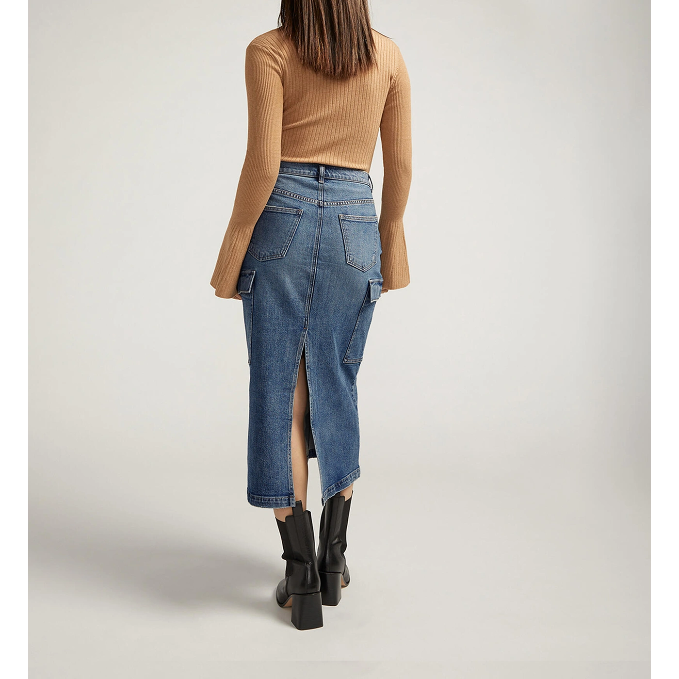 Mid Blue Cargo Back Slit Skirt | Montivo Pakistan