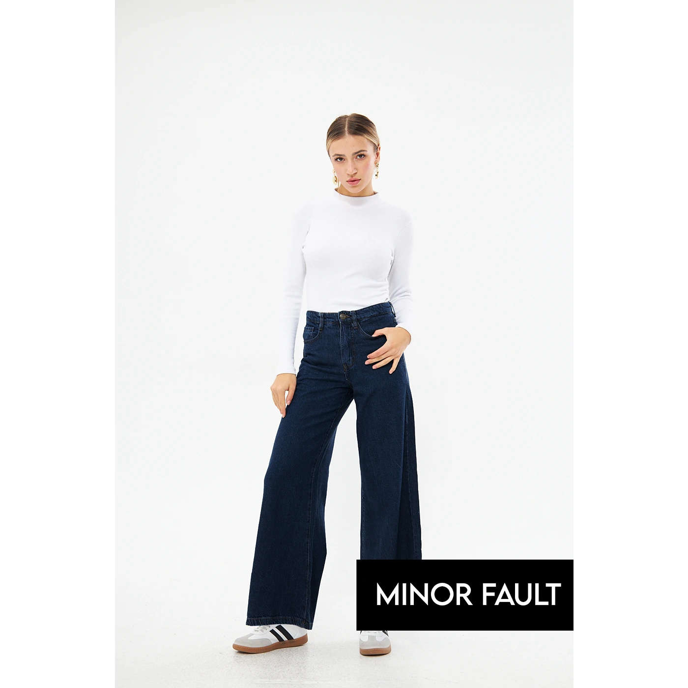 (Minor Fault) Dark Blue Puddle Wide Leg Jeans | Montivo Pakistan