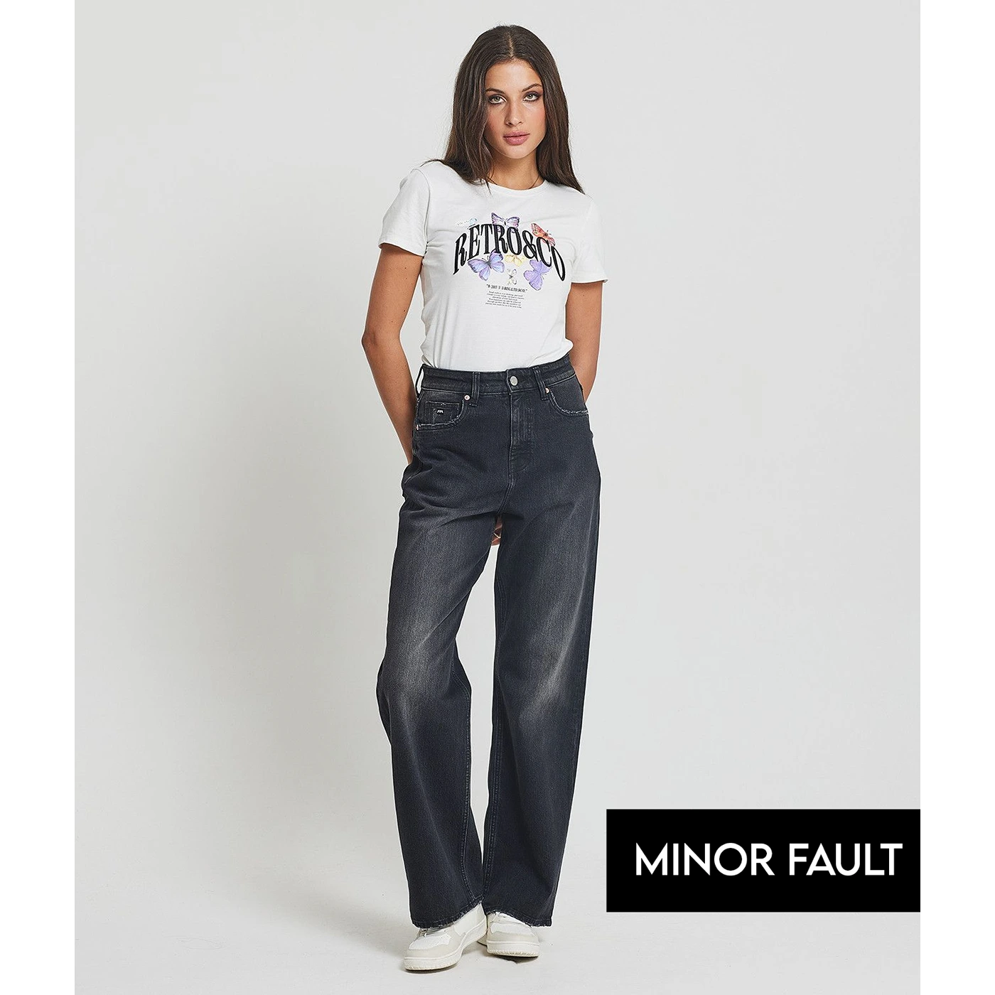 (Minor Fault) Charcoal Wide Leg Baggy Jeans | Montivo Pakistan